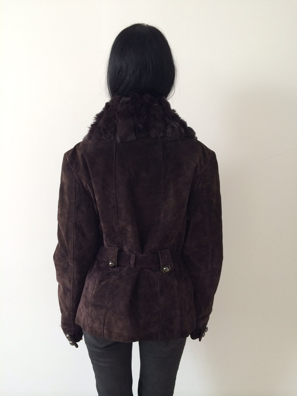 suede jacket with rabbit fur collar size m/l