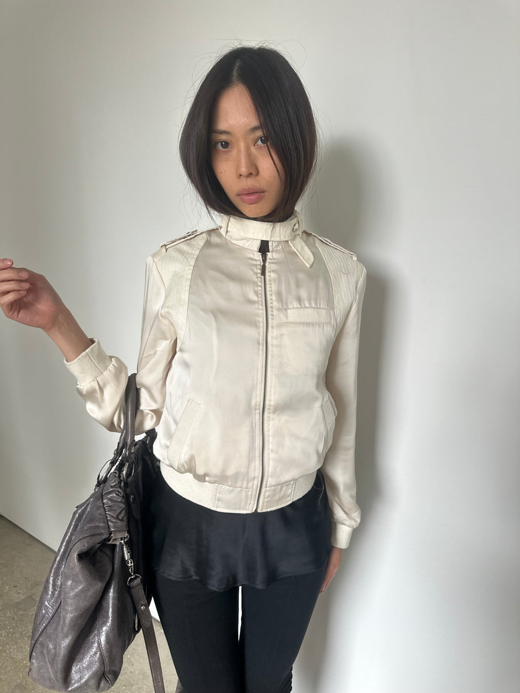 vintage cream satin bomber