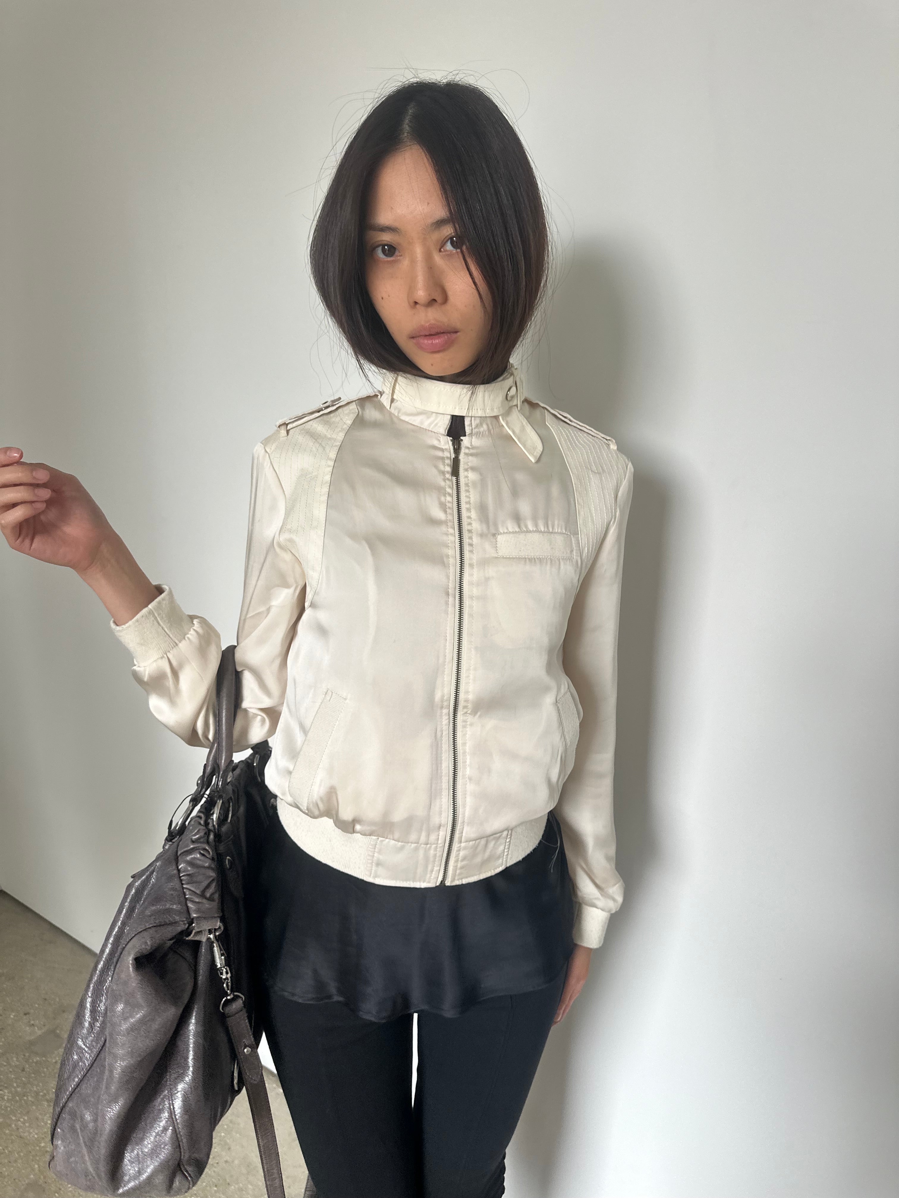 vintage cream satin bomber