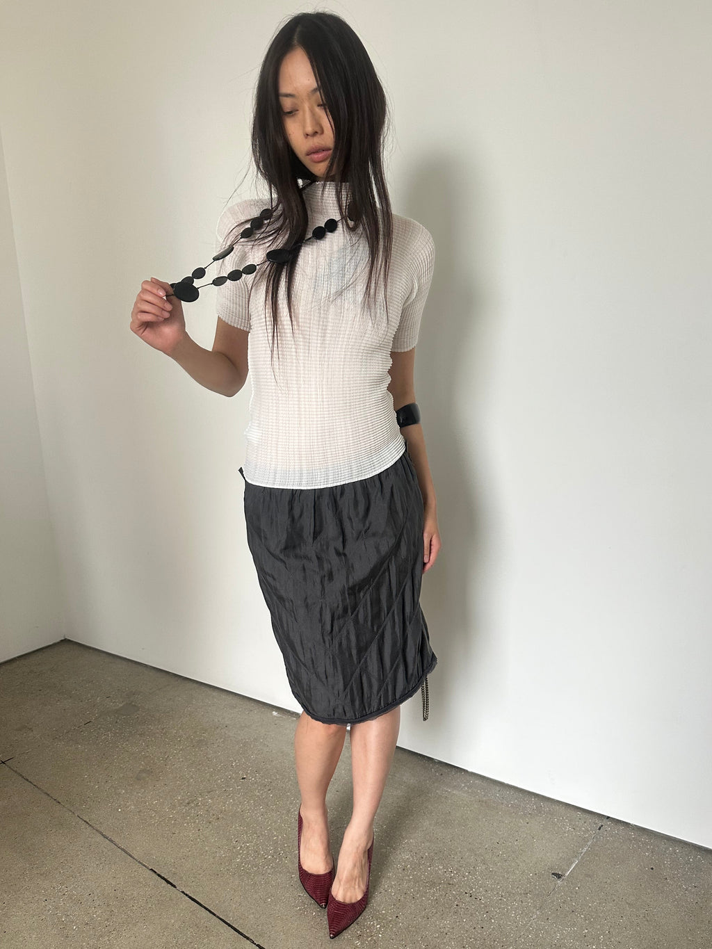 lanvin knee length skirt with chain detail