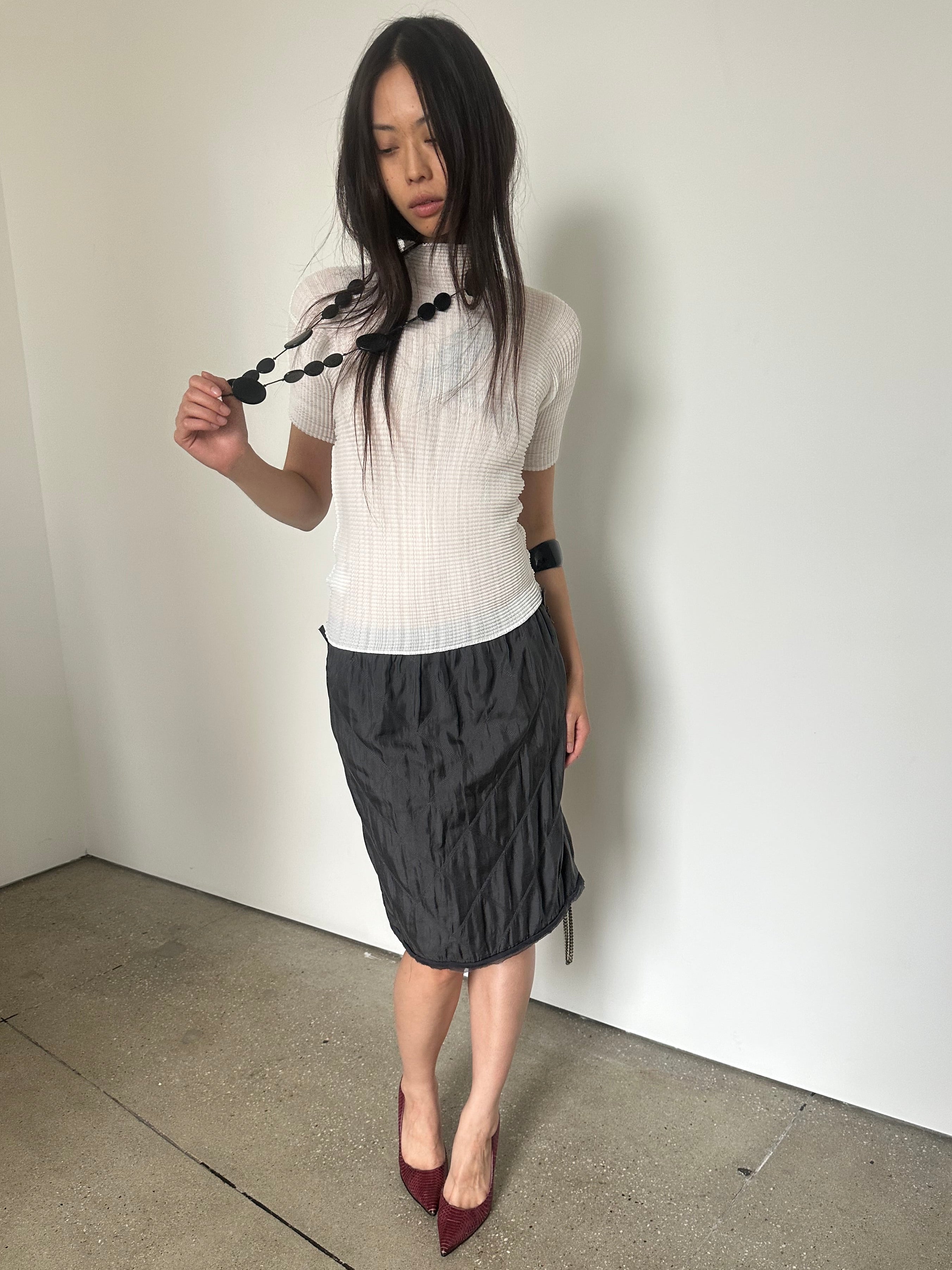 lanvin knee length skirt with chain detail