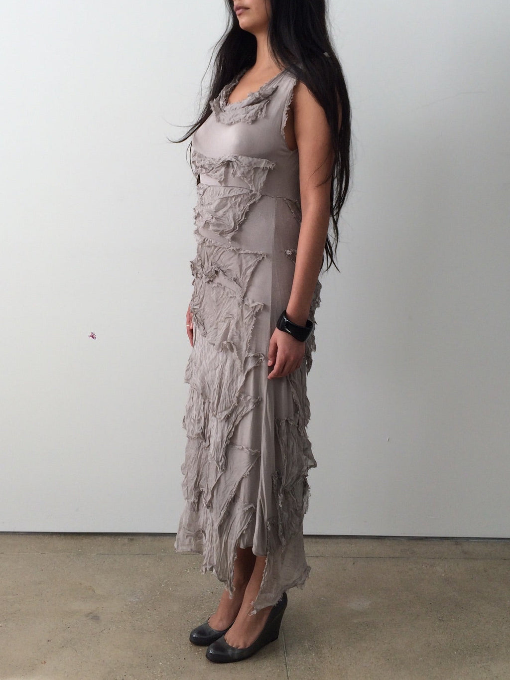 vintage silk layered italian grey maxi dress