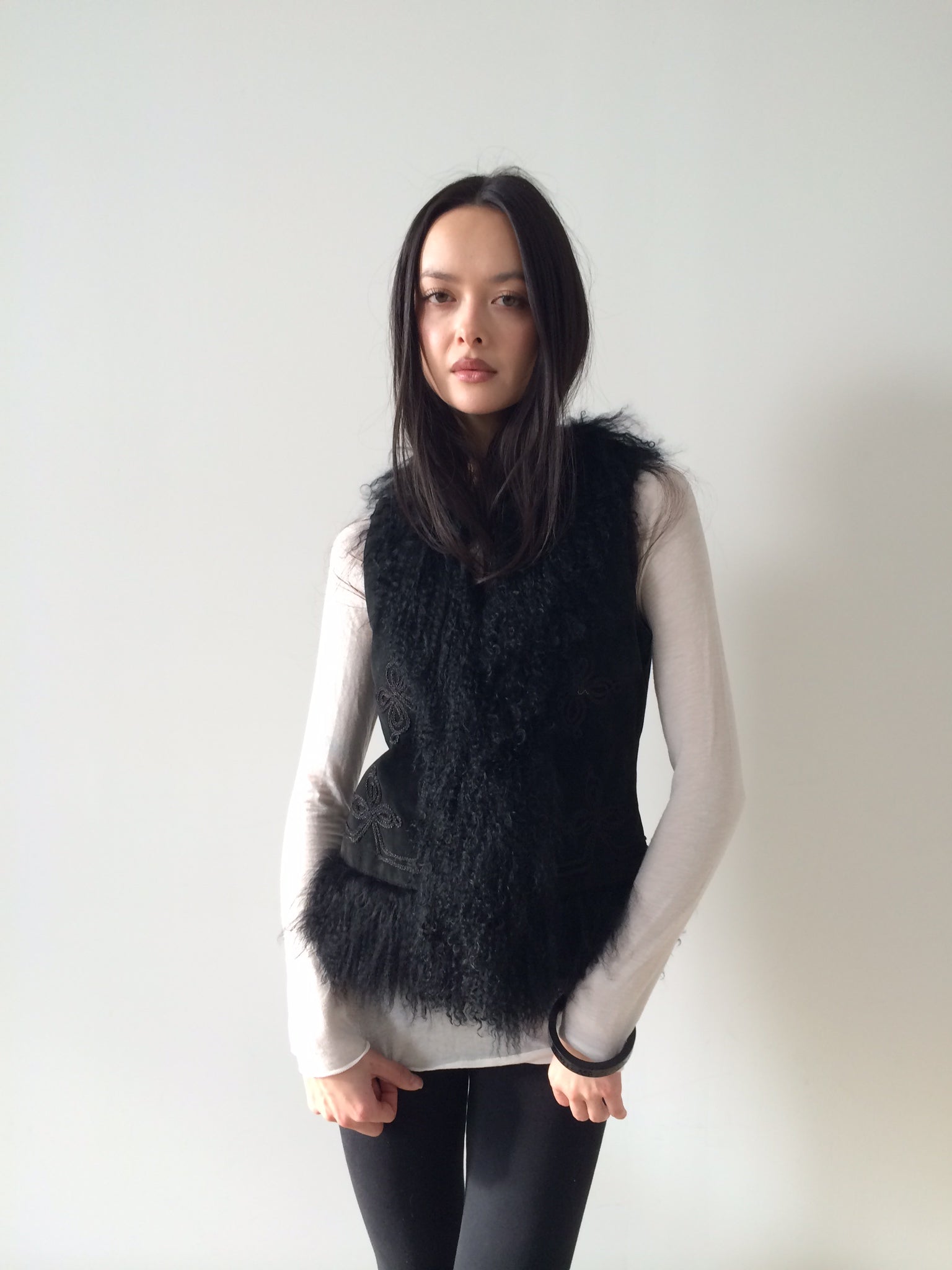 vintage suede and shearling black vest