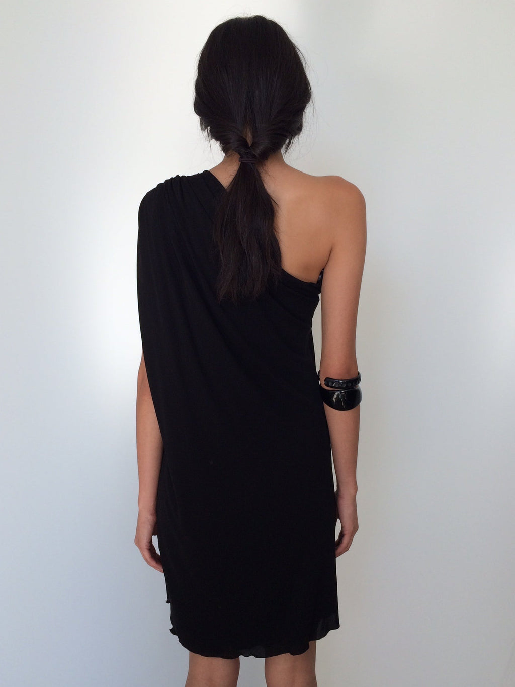 vintage jean paul gaultier black dress with wooden ring
