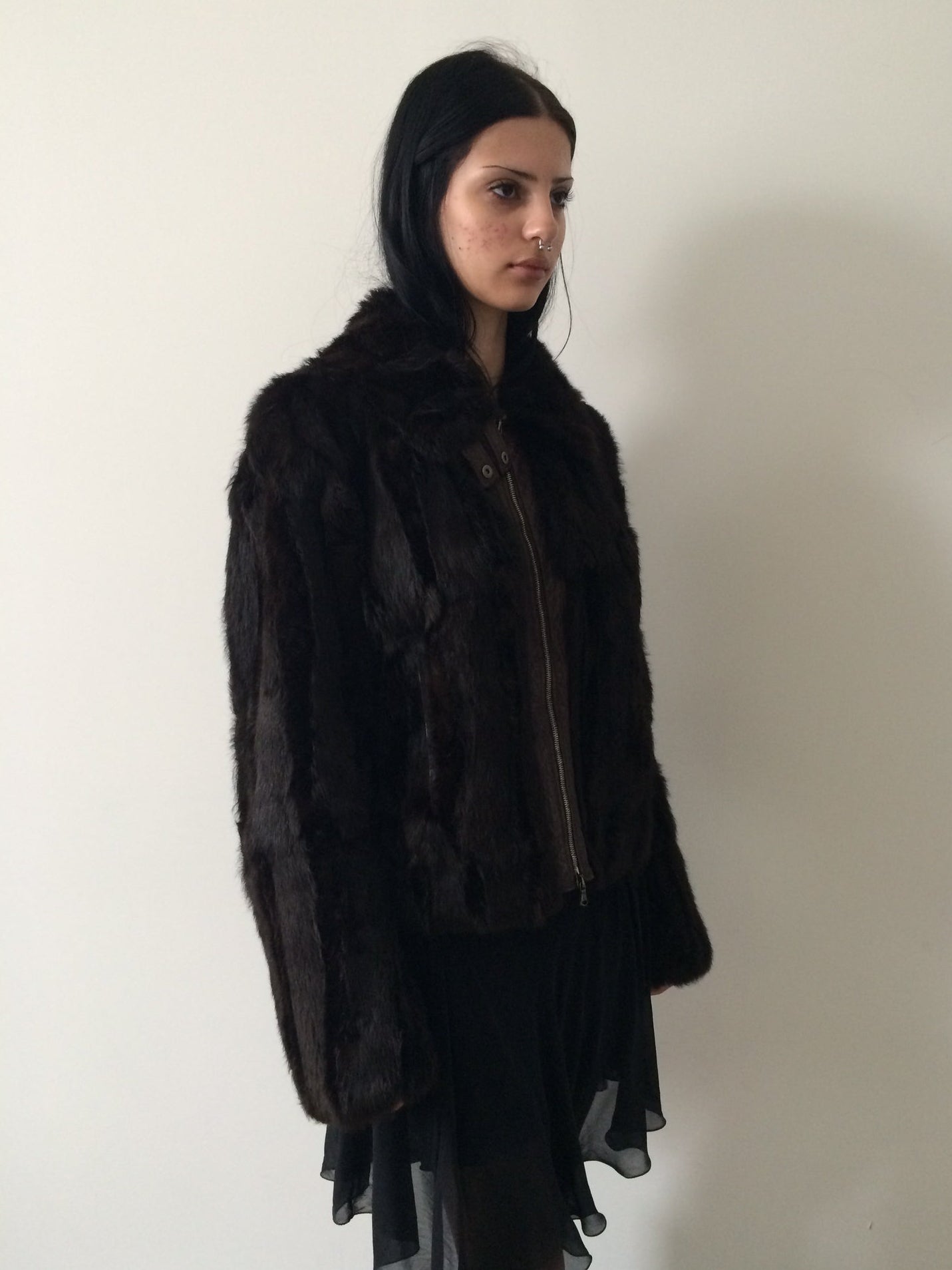 rabbit fur and leather bomber size s