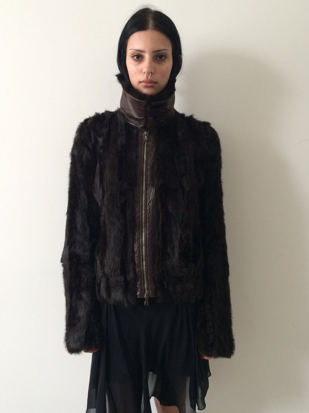 rabbit fur and leather bomber size s