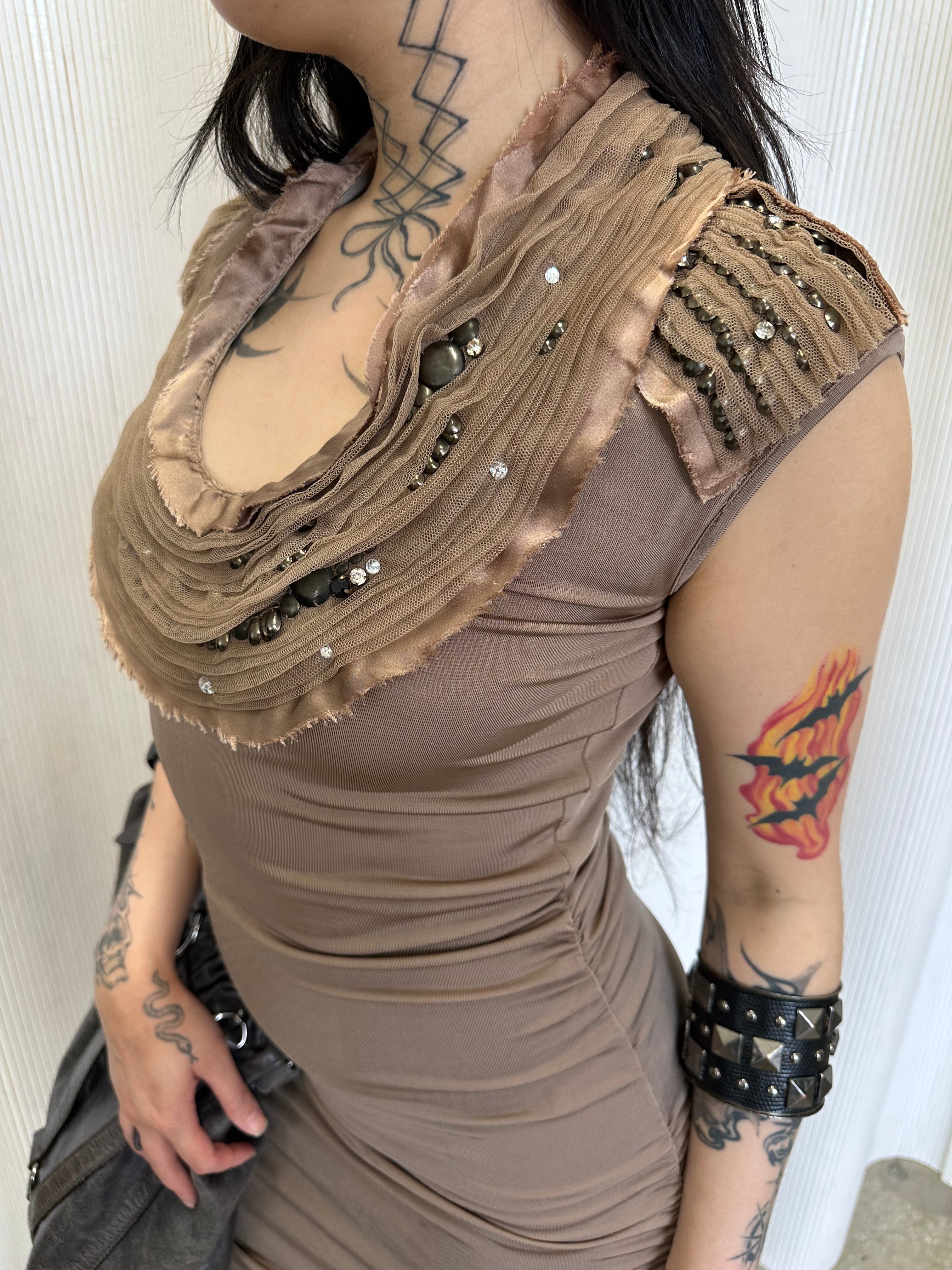 layered tulle neckline dress made in italy