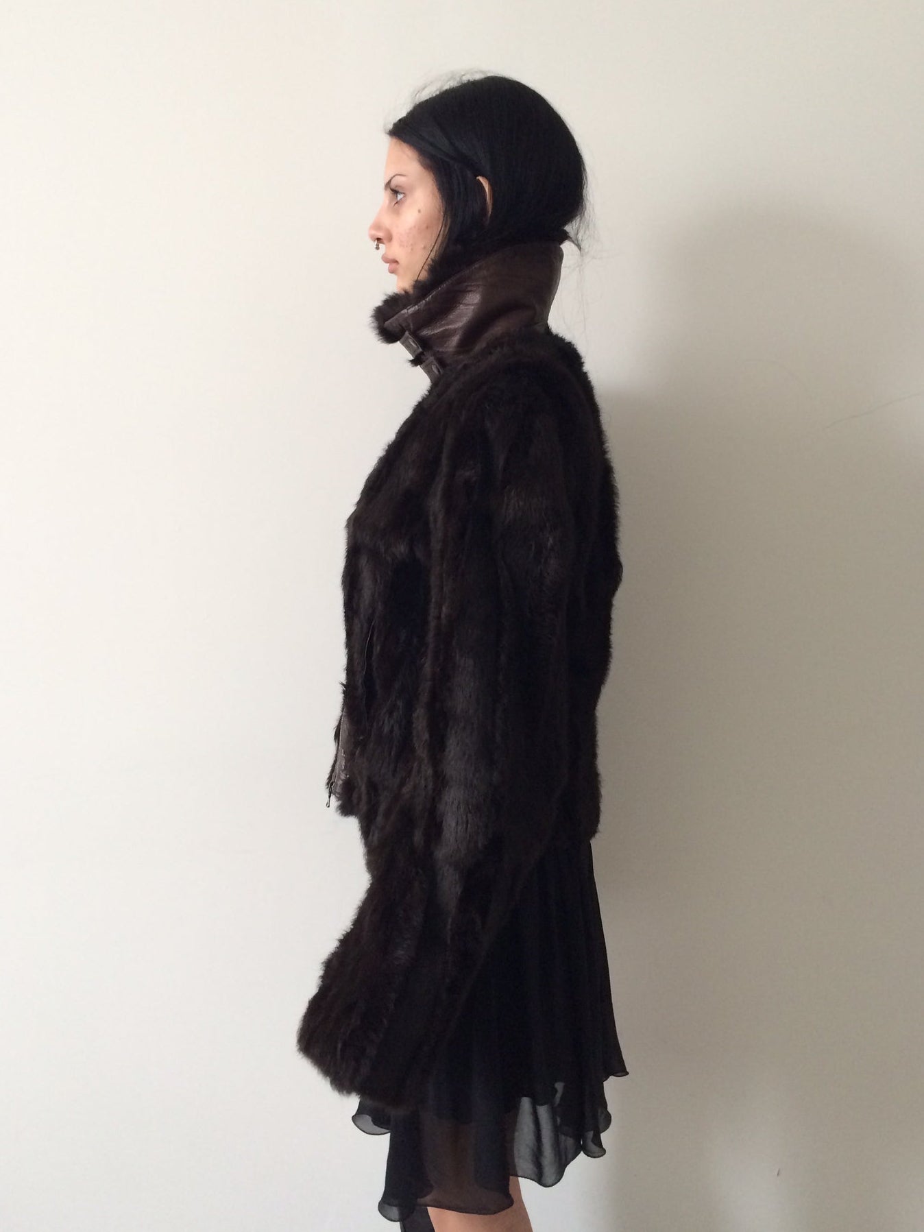 rabbit fur and leather bomber size s
