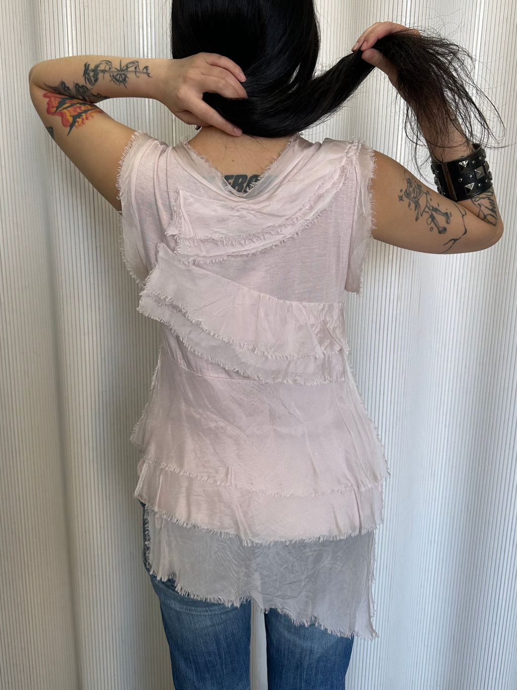 vintage pink italian tiered silk top made in italy