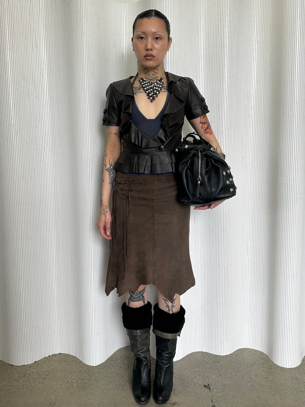vintage lamb leather ruffle bolero