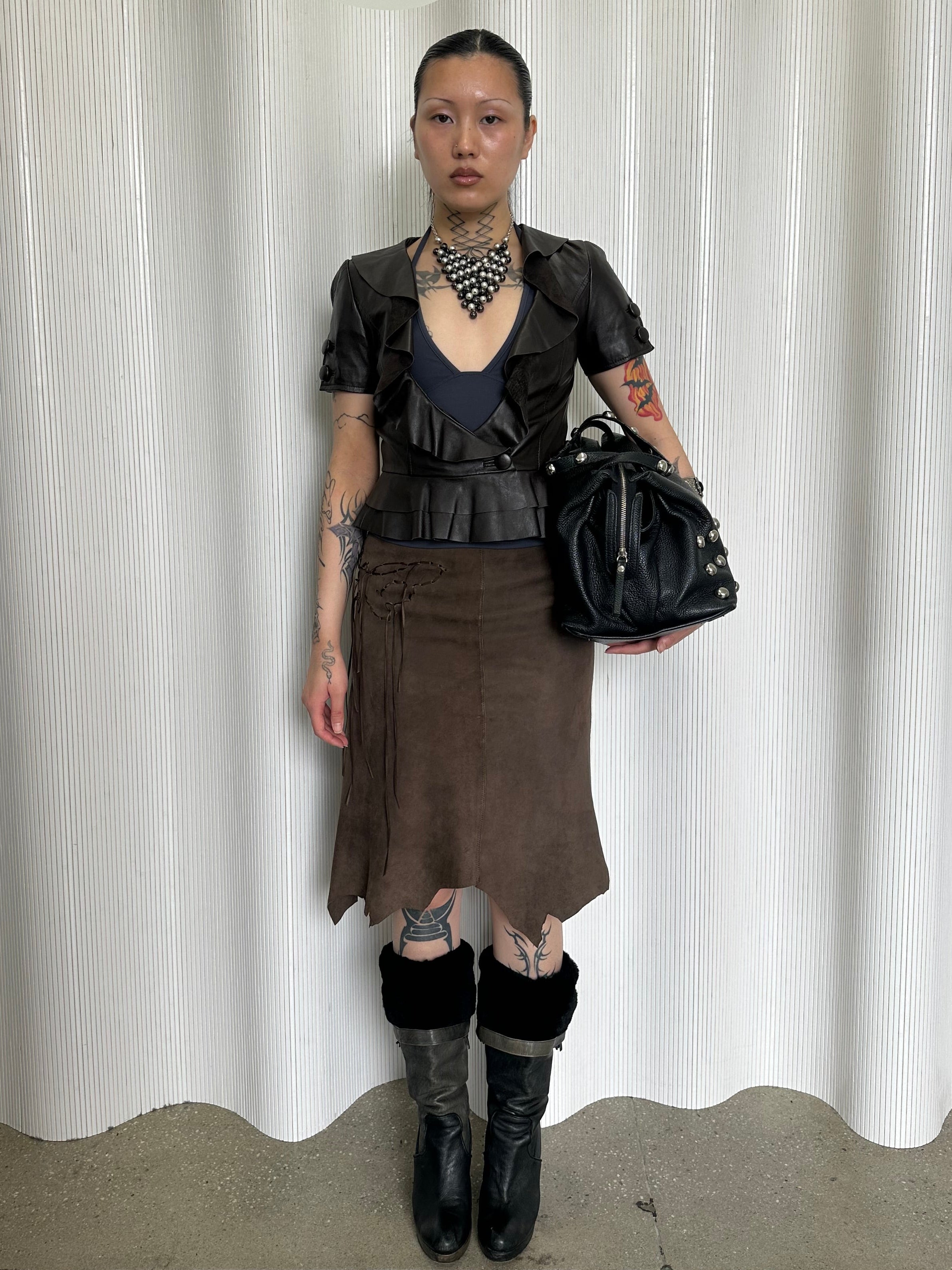 vintage lamb leather ruffle bolero