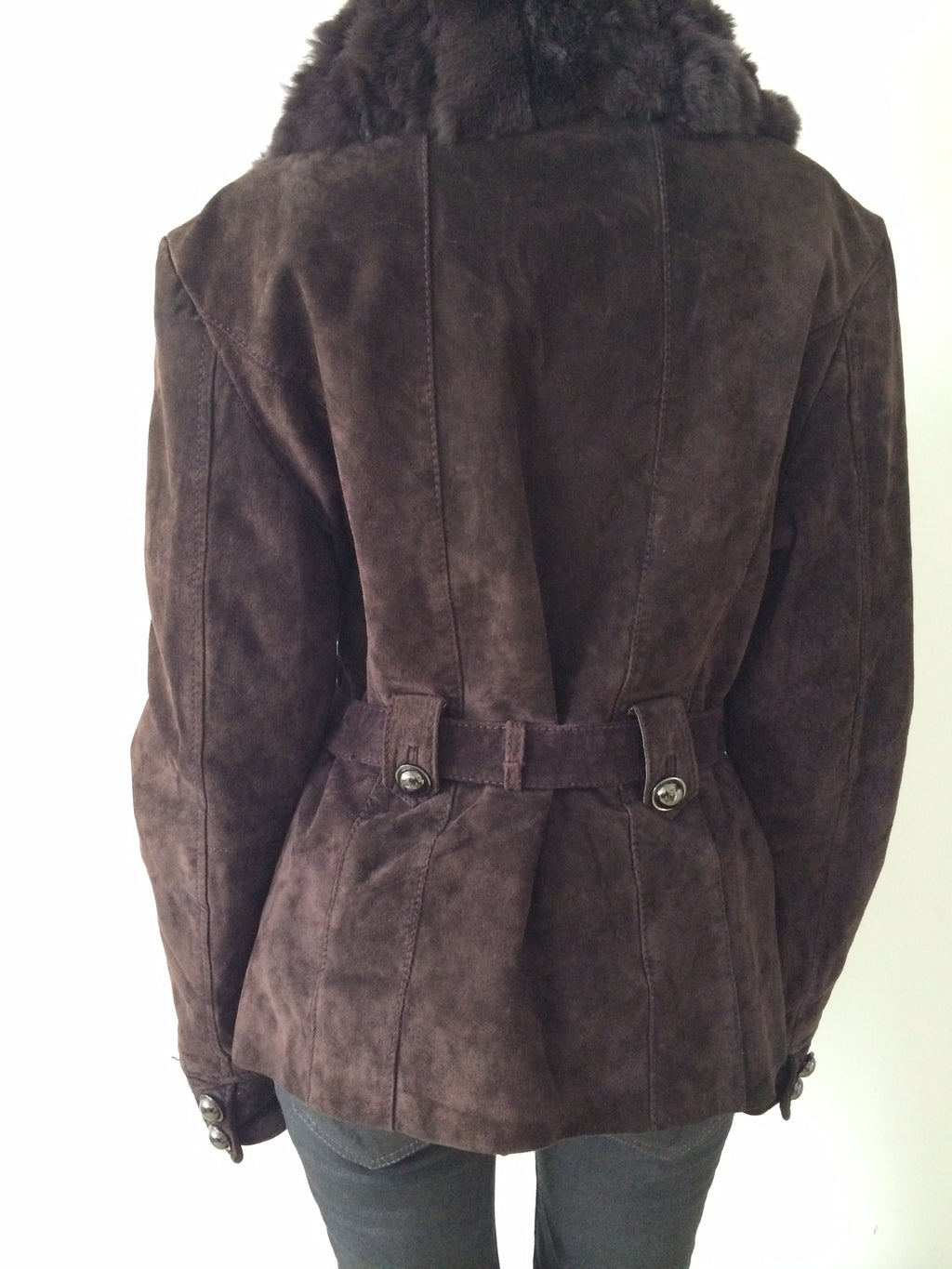 suede jacket with rabbit fur collar size m/l