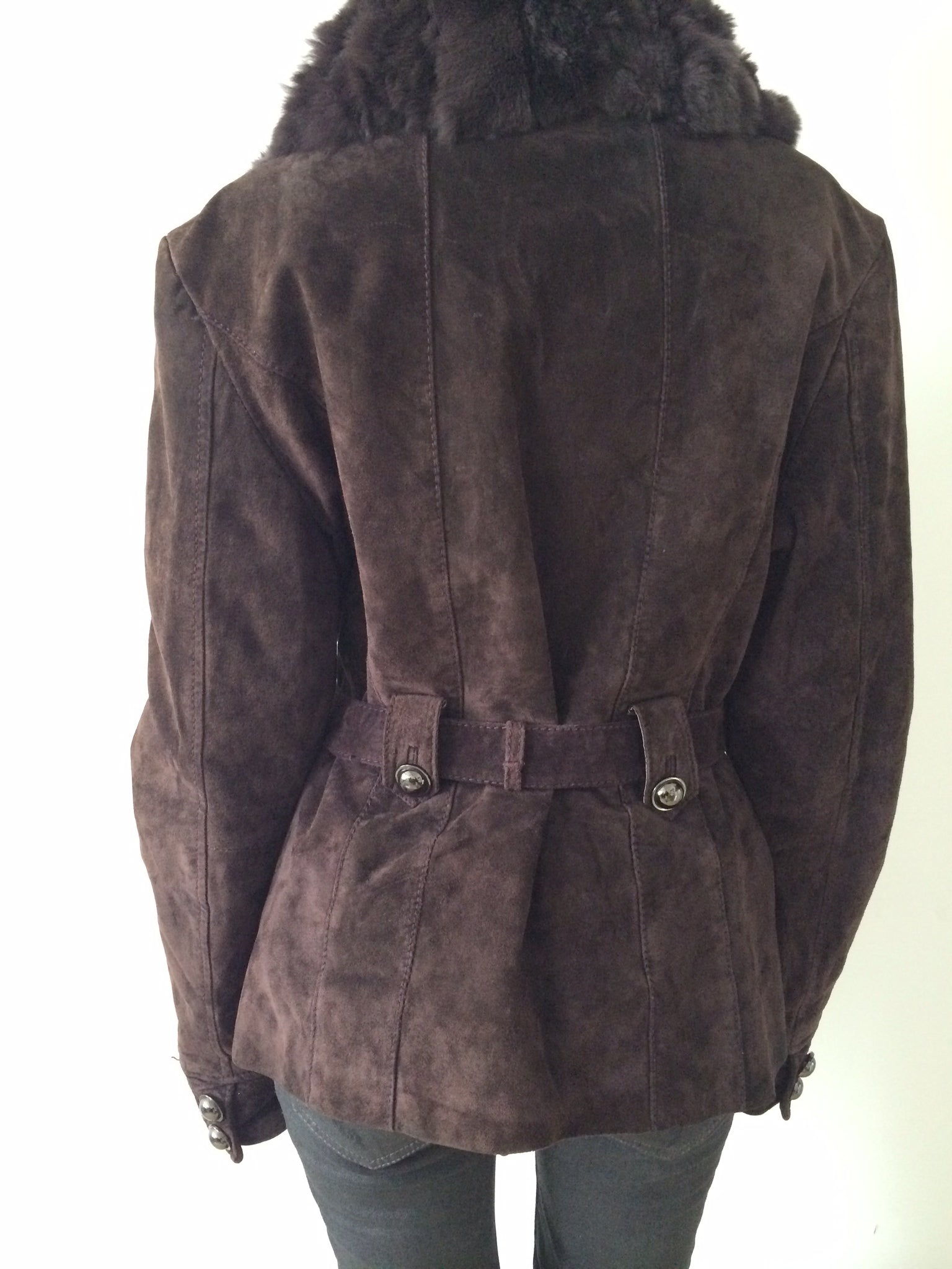 suede jacket with rabbit fur collar size m/l