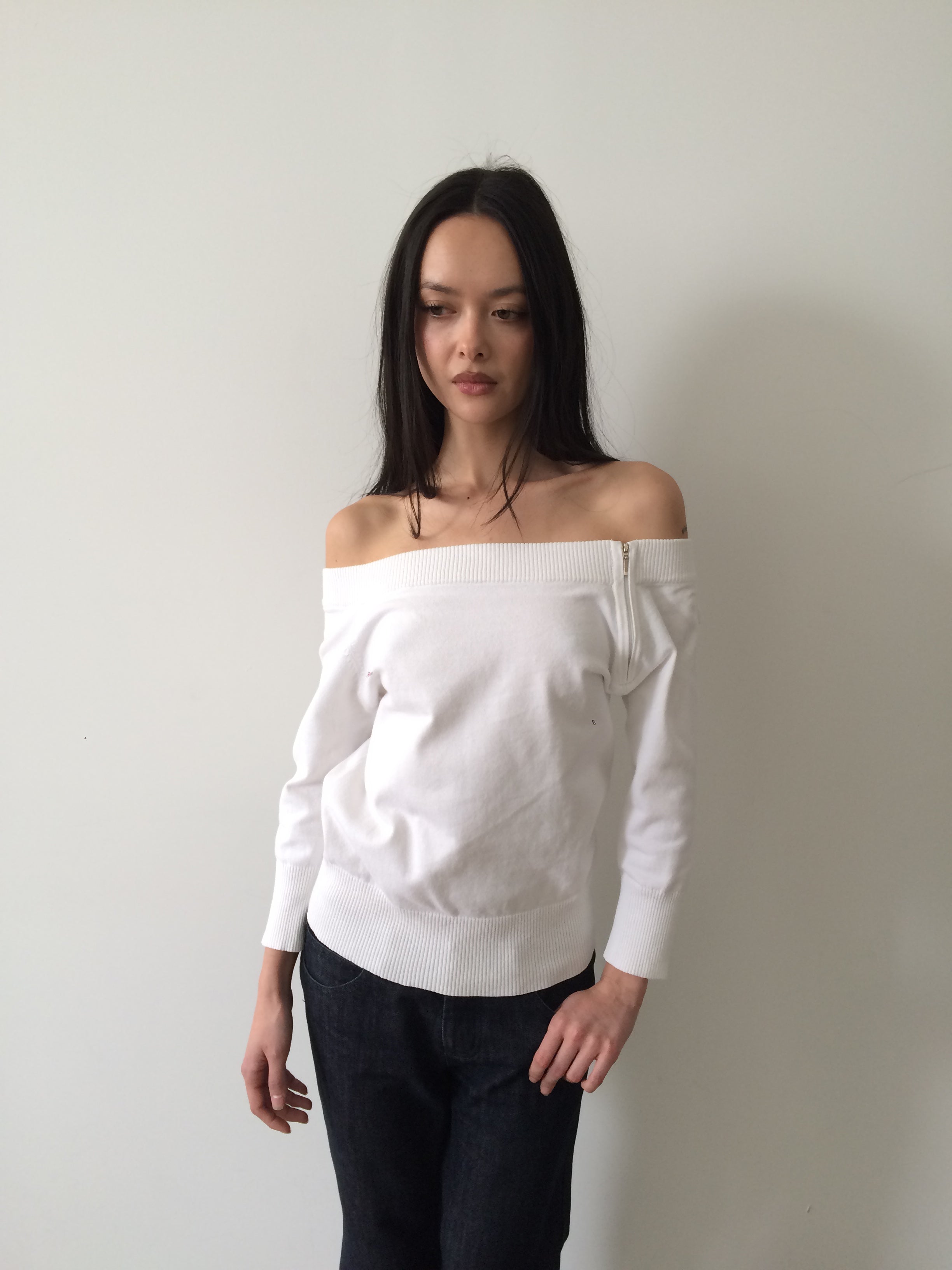 vintage white zippered sweater