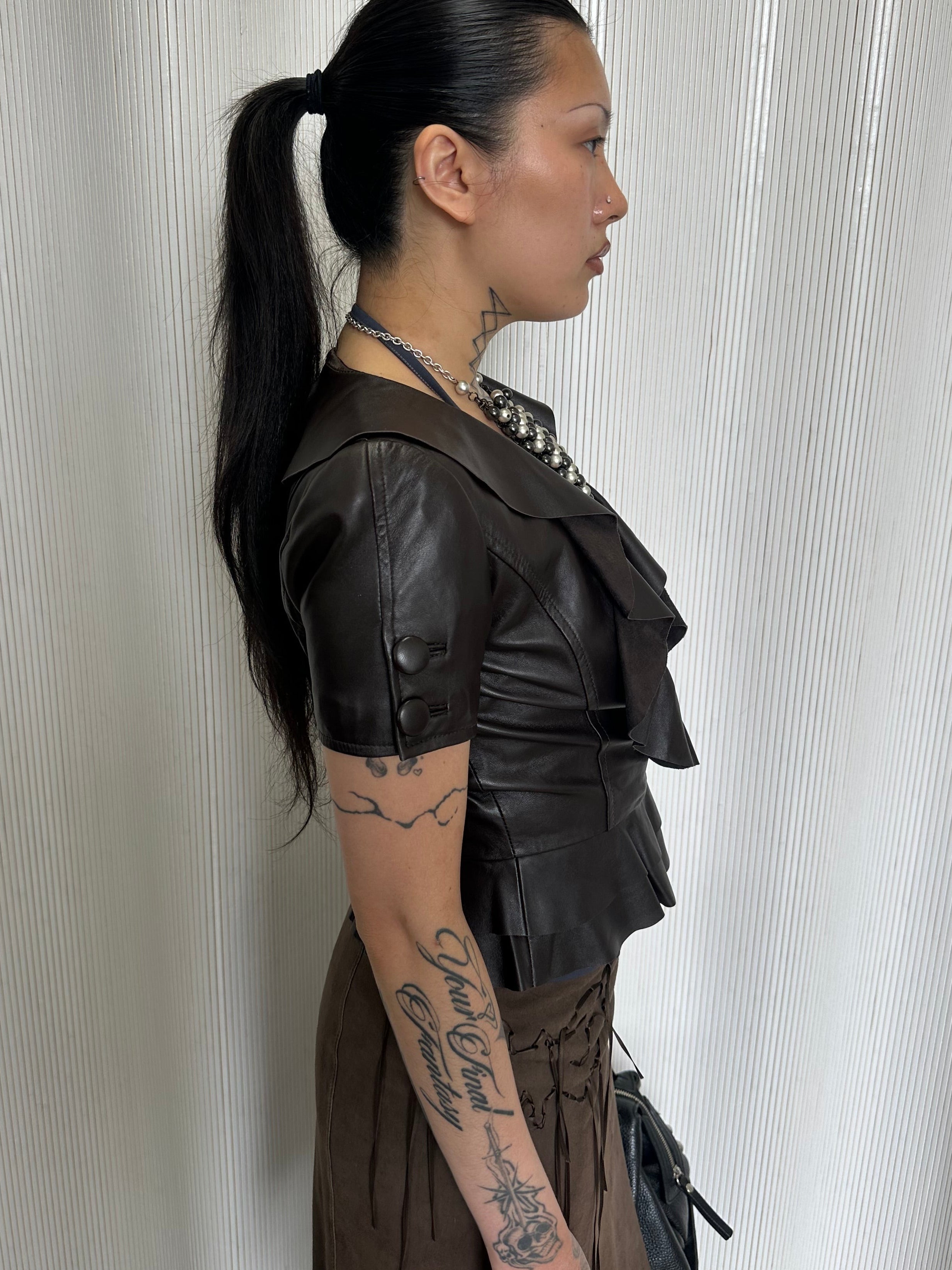 vintage lamb leather ruffle bolero
