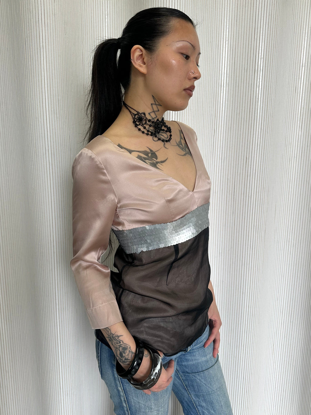 vintage valentino silk 3/4 sleeve top
