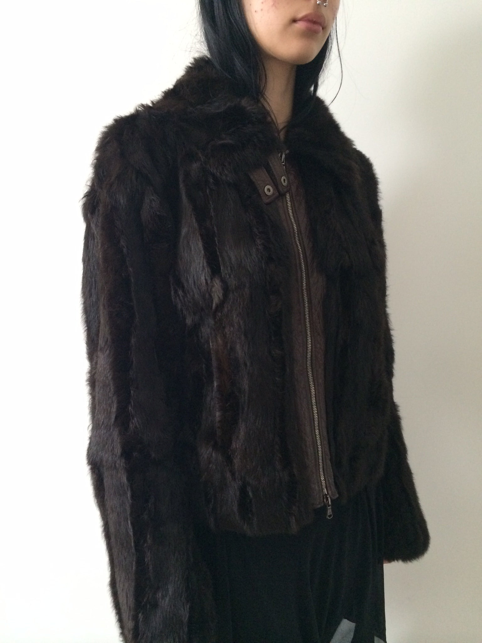 rabbit fur and leather bomber size s