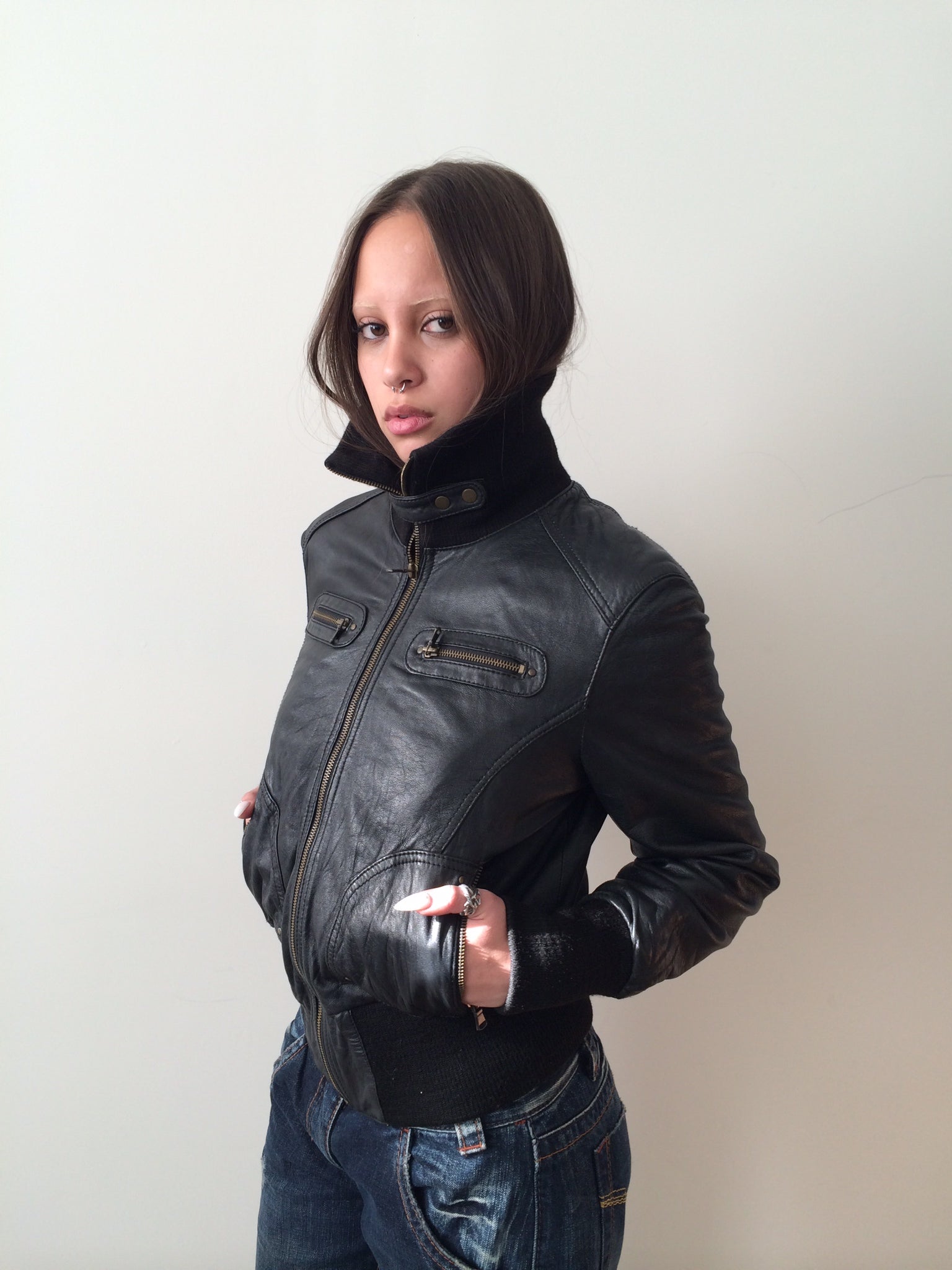 specchio leather bomber