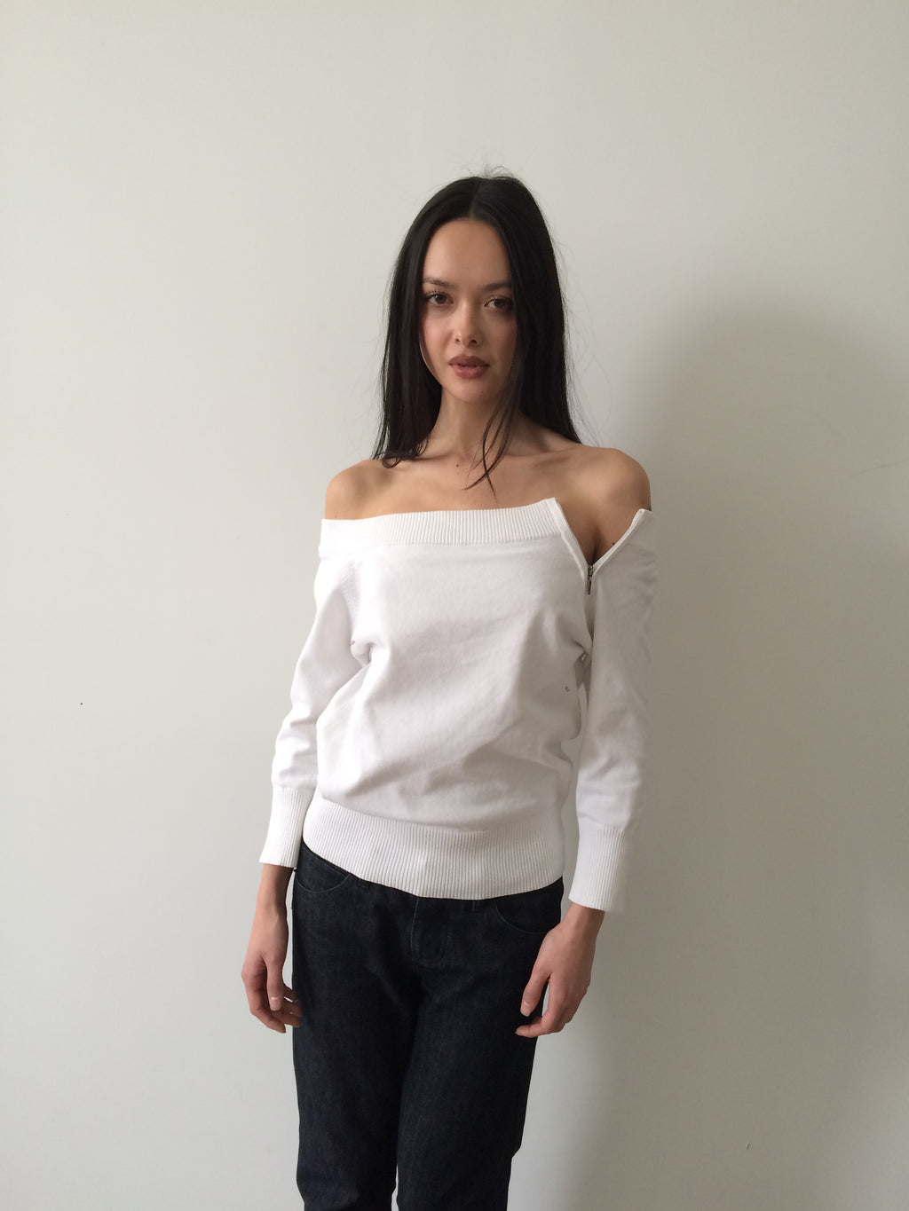 vintage white zippered sweater