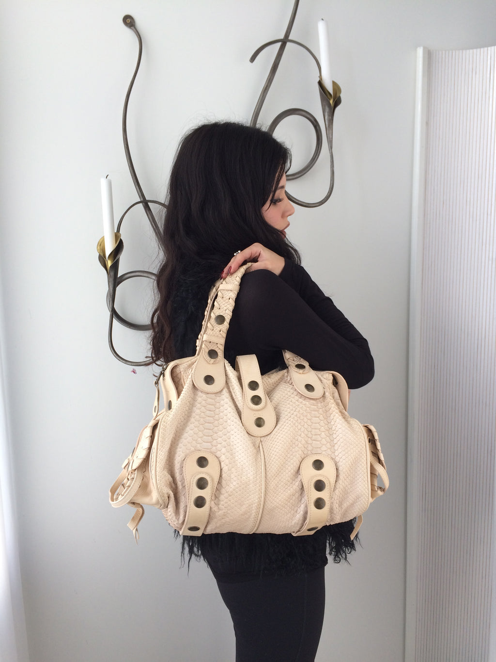 vintage python leather chloe silverado in light beige