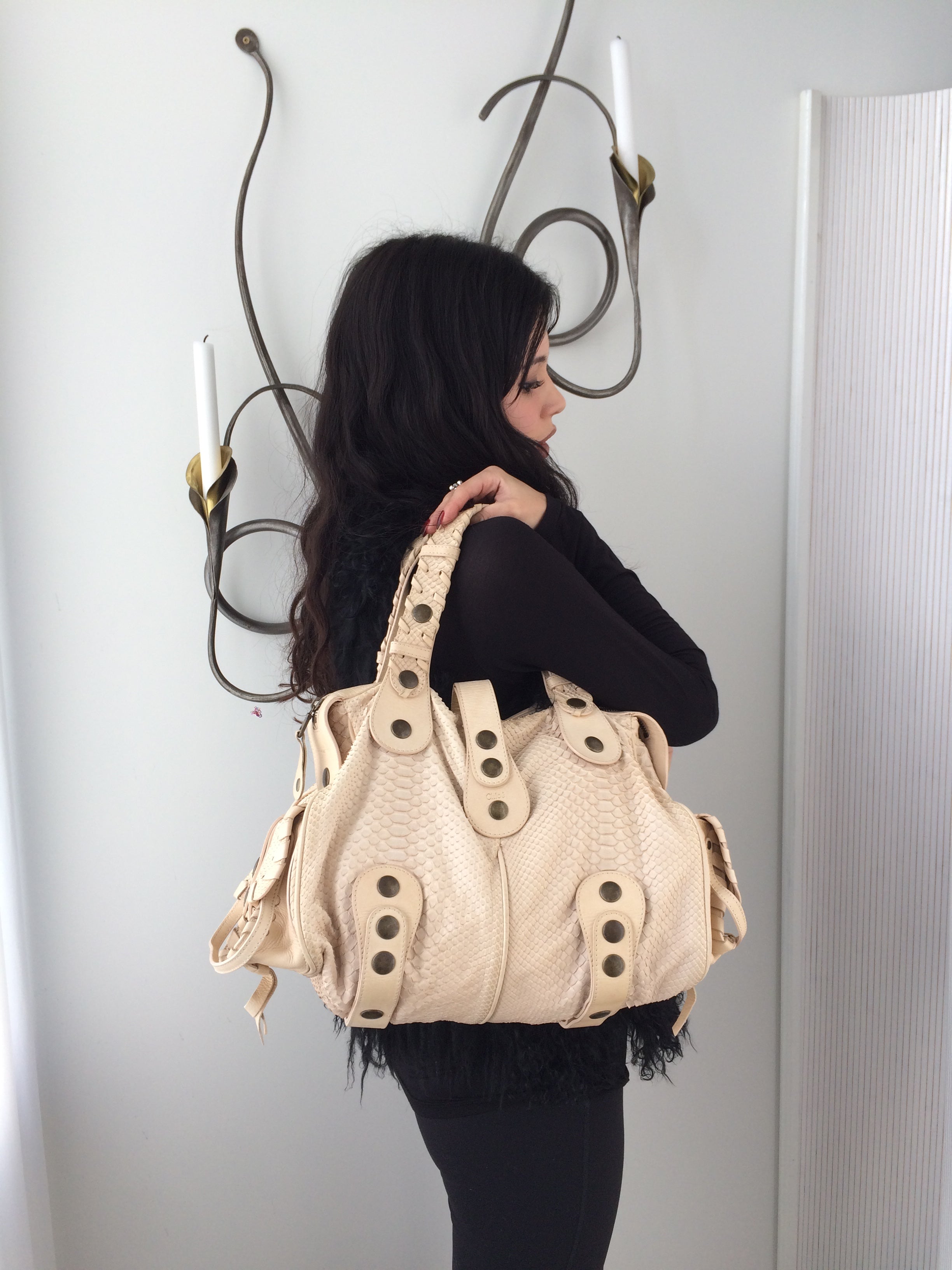 vintage python leather chloe silverado in light beige