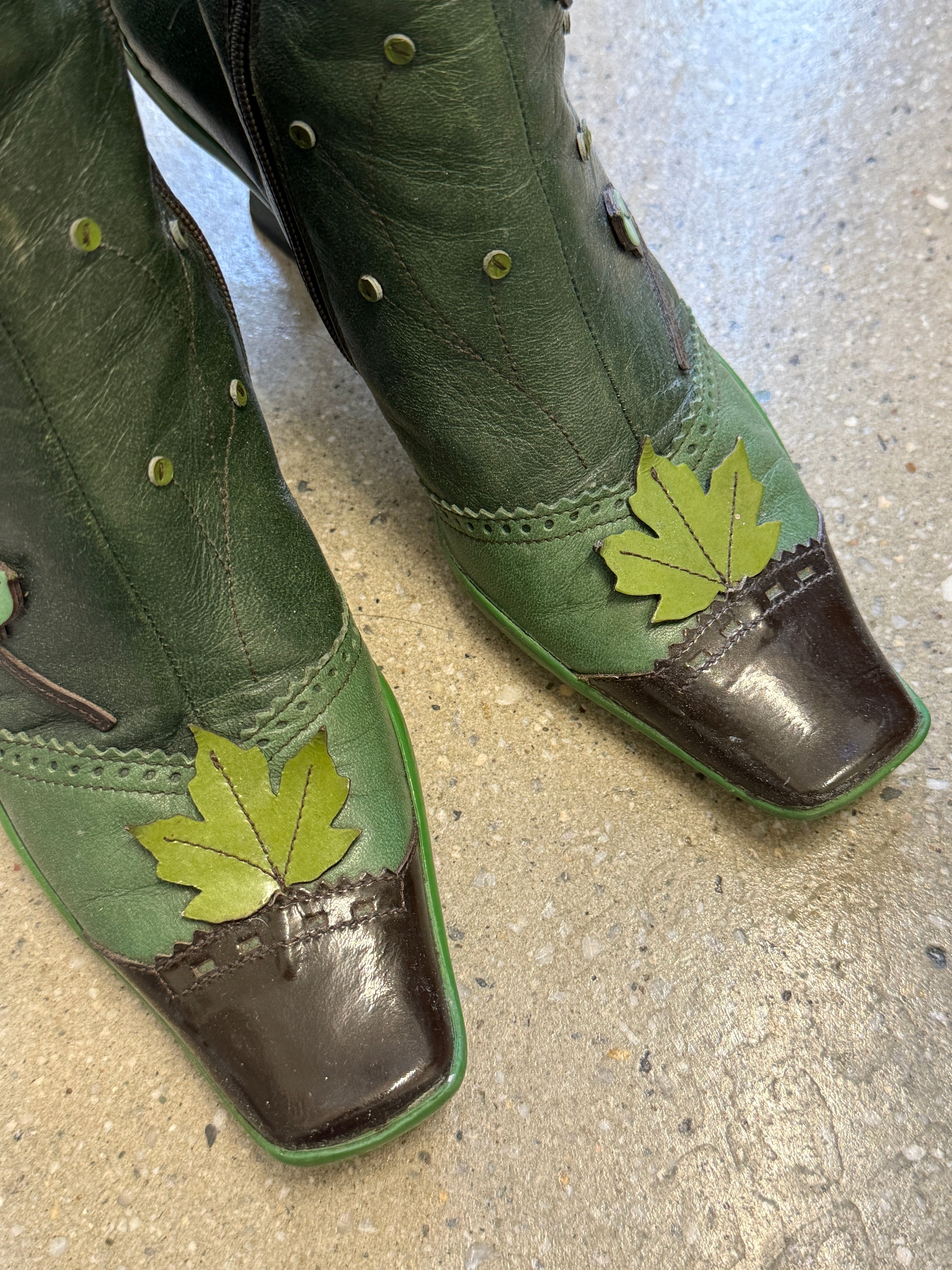 Prada f/w 1999 green leaf boots 36.5