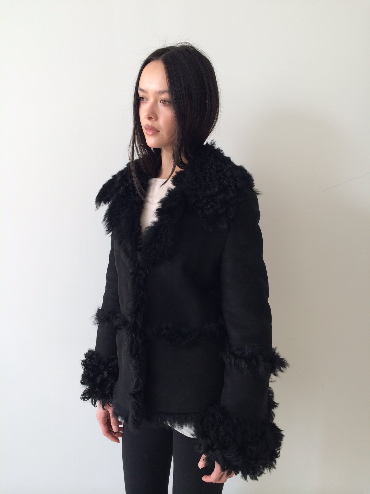 vintage gucci tom ford black shearling coat