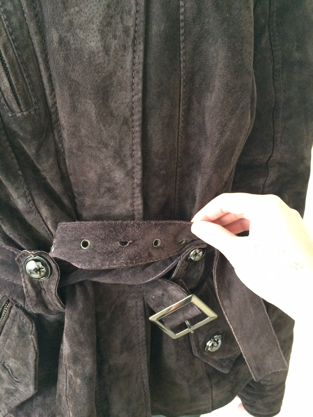 suede jacket with rabbit fur collar size m/l