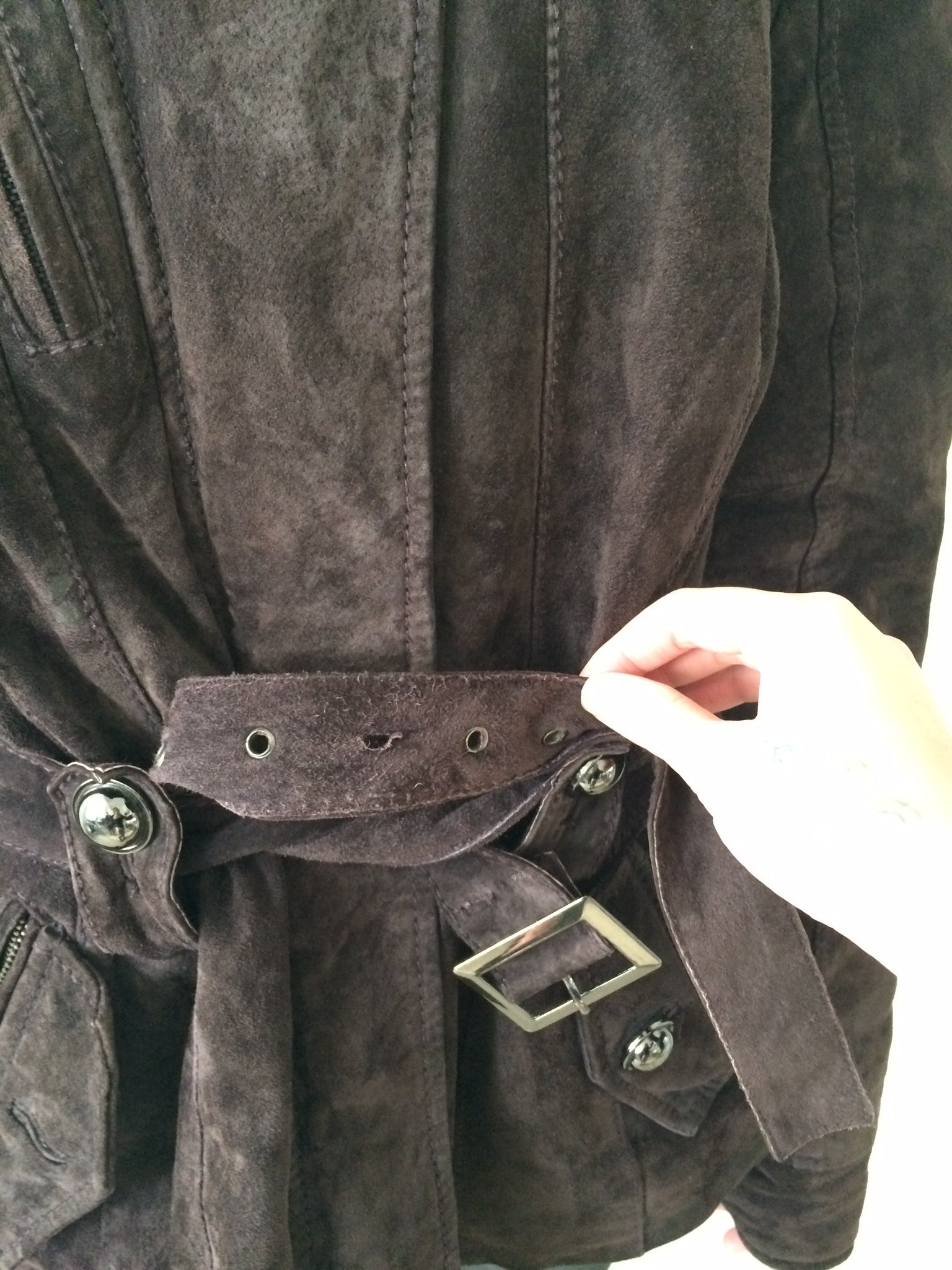 suede jacket with rabbit fur collar size m/l