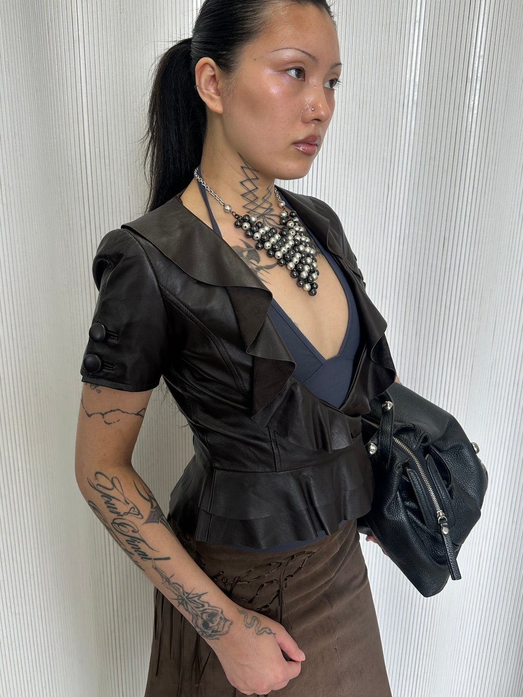 vintage lamb leather ruffle bolero