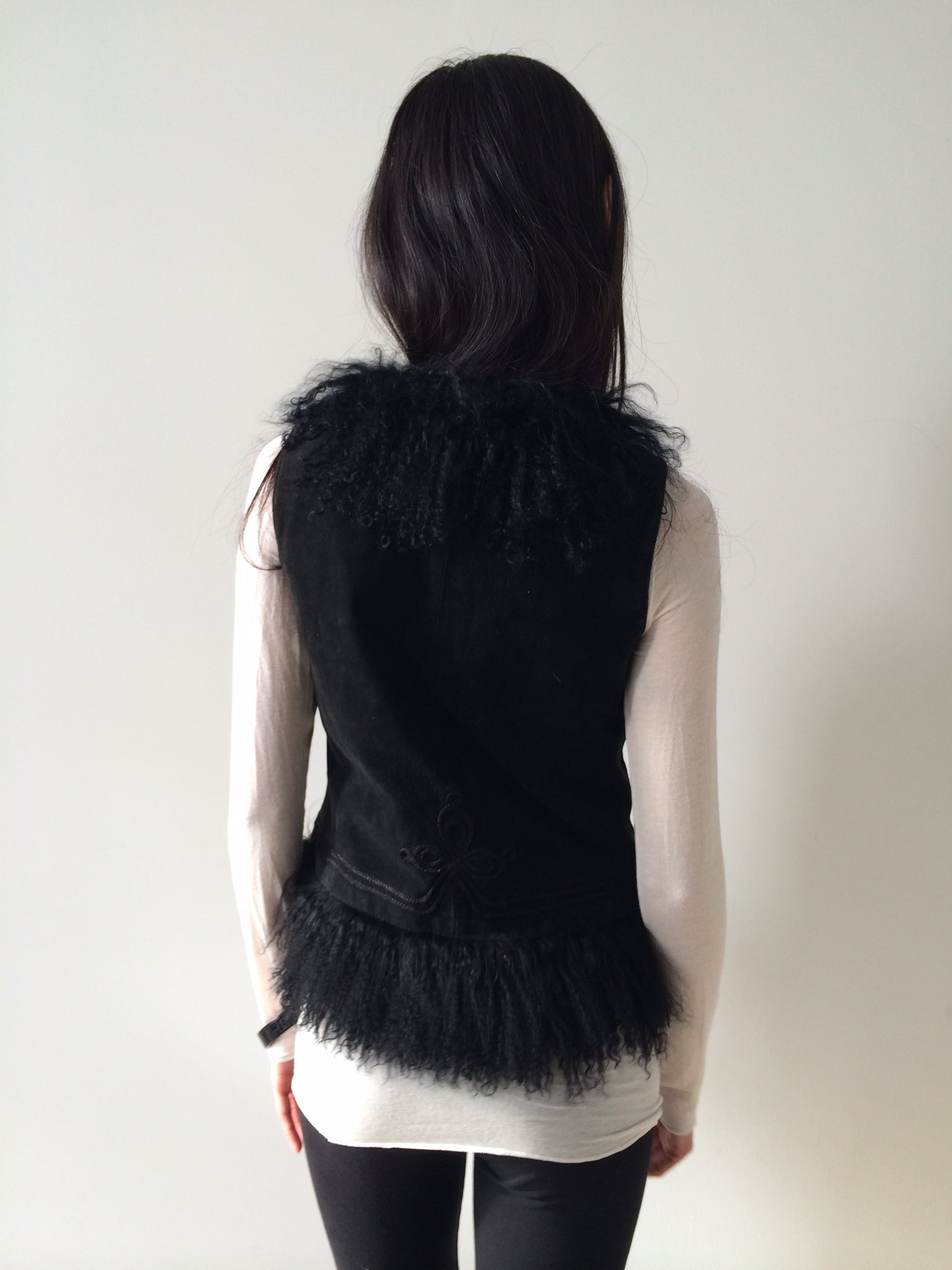 vintage suede and shearling black vest