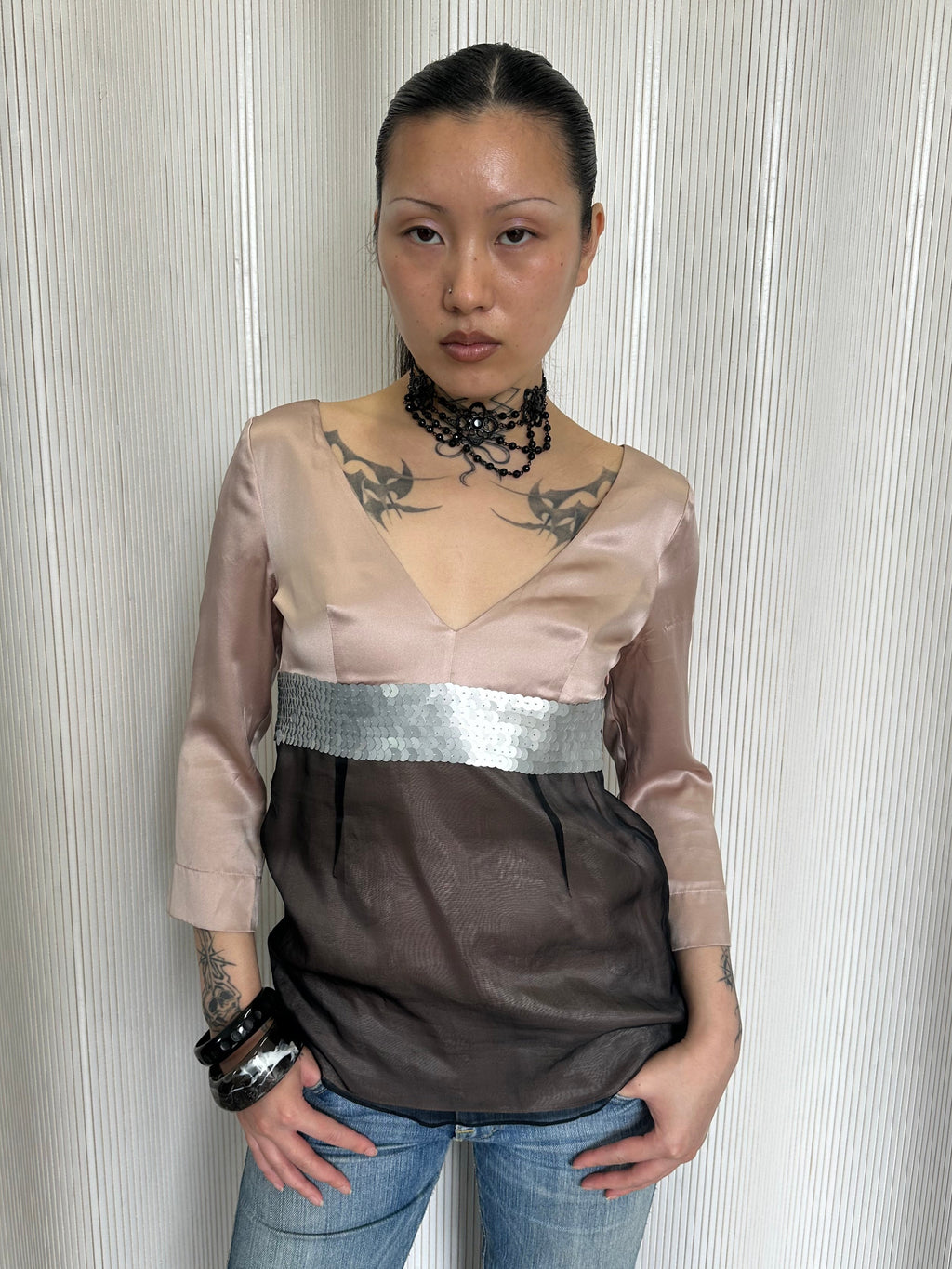 vintage valentino silk 3/4 sleeve top