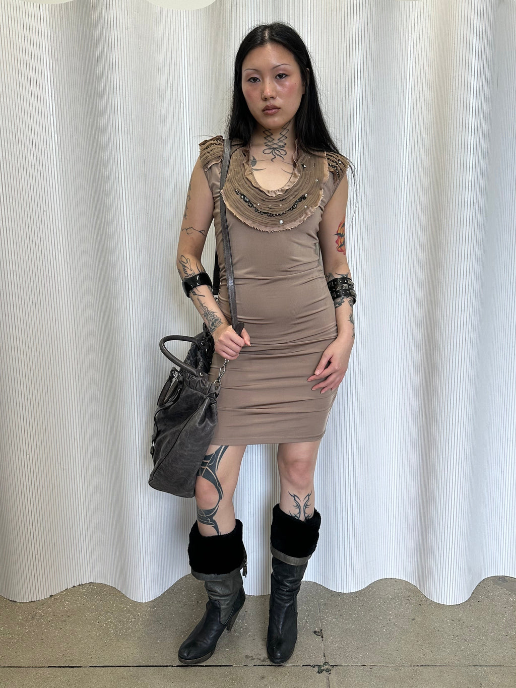layered tulle neckline dress made in italy