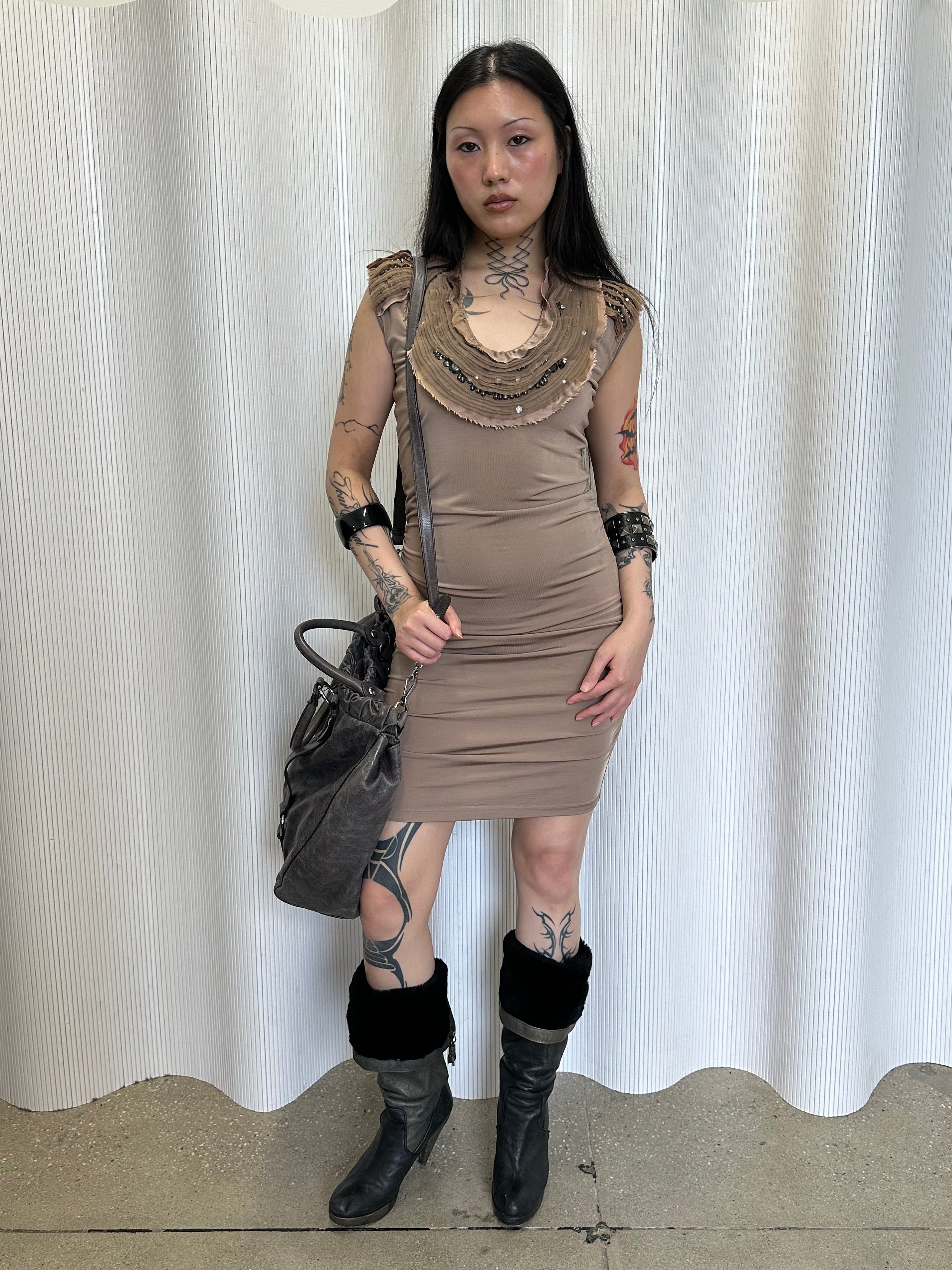 layered tulle neckline dress made in italy