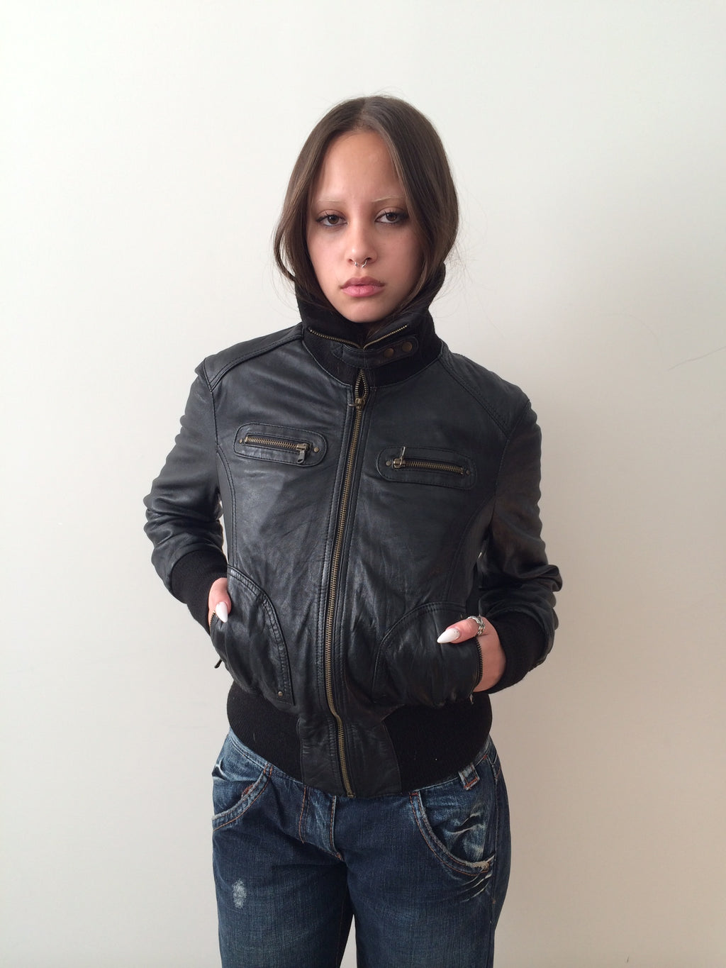 specchio leather bomber