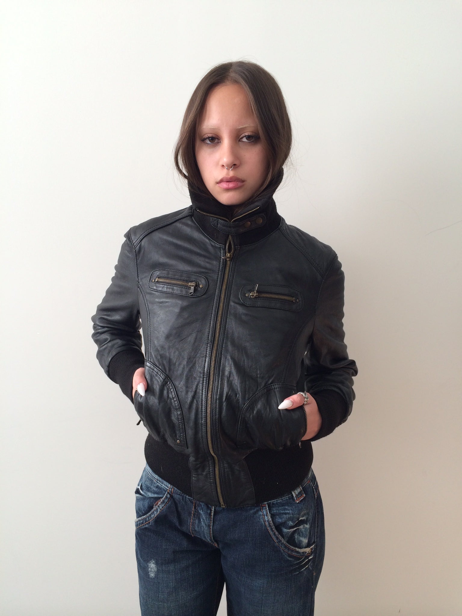 specchio leather bomber