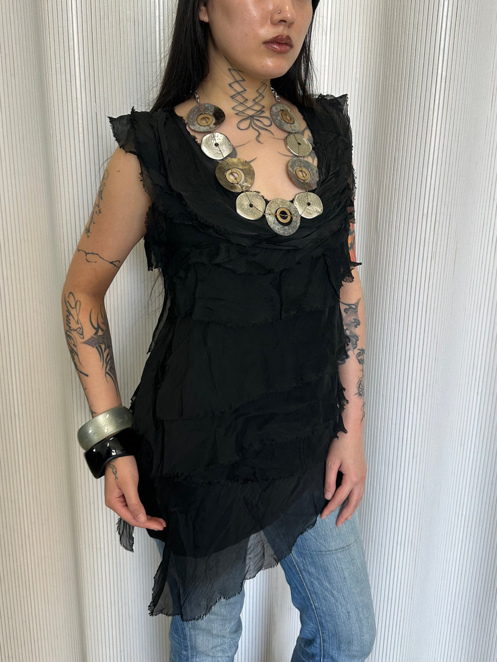 vintage italian silk tiered top made in italy