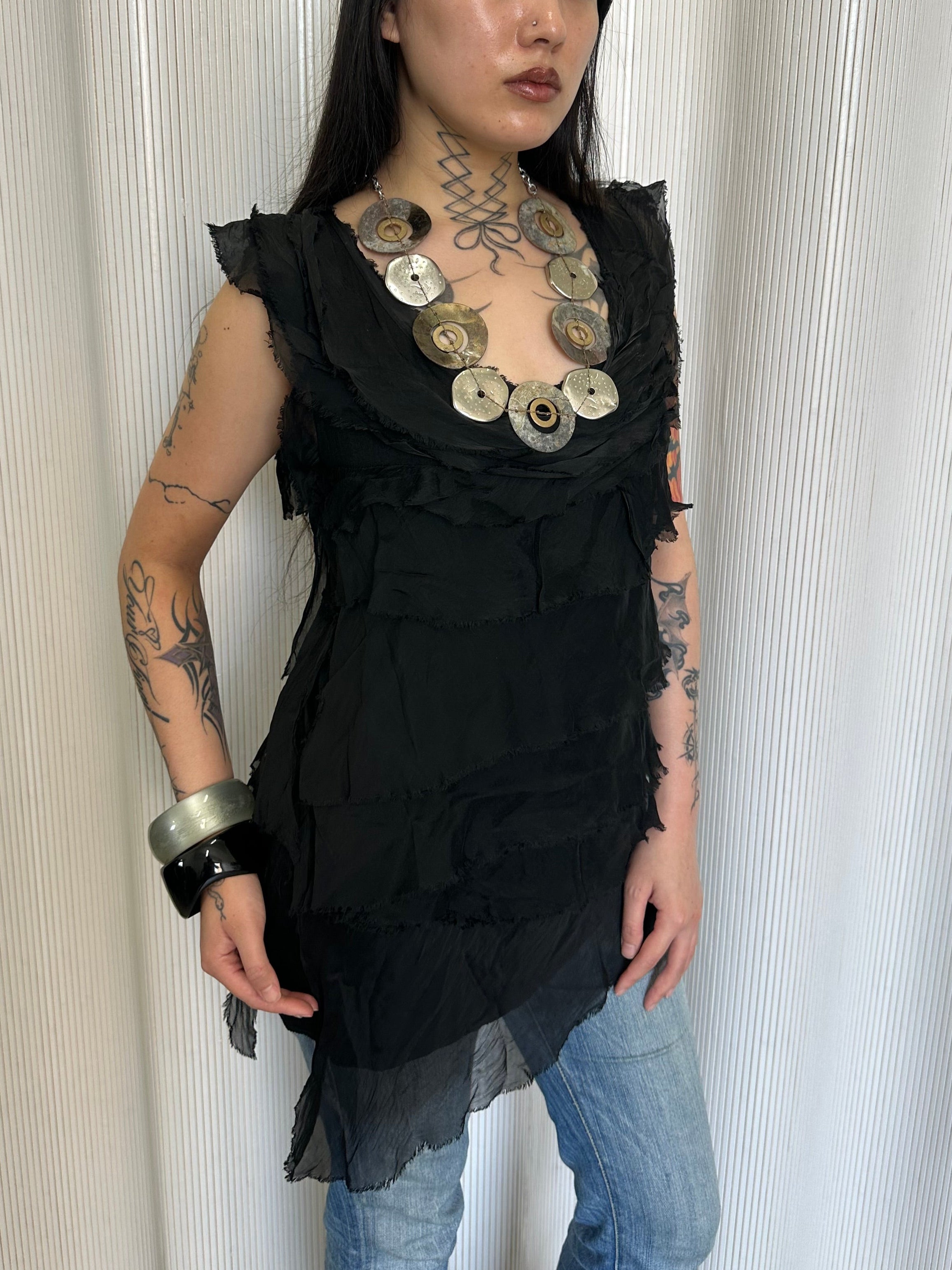 vintage italian silk tiered top made in italy