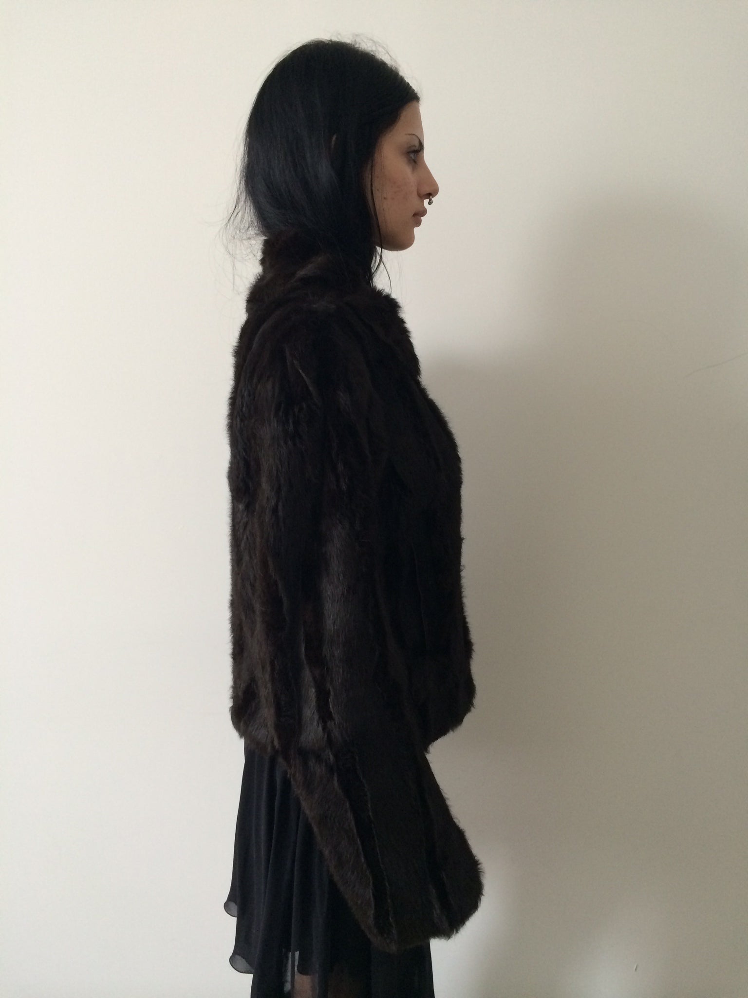rabbit fur and leather bomber size s
