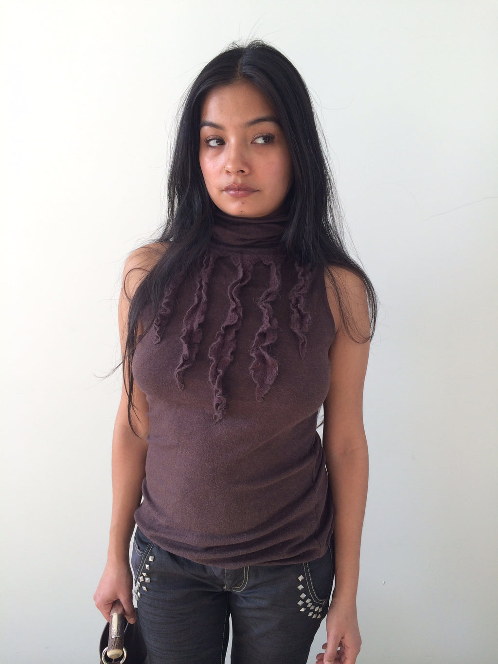french mohair brown turtleneck top