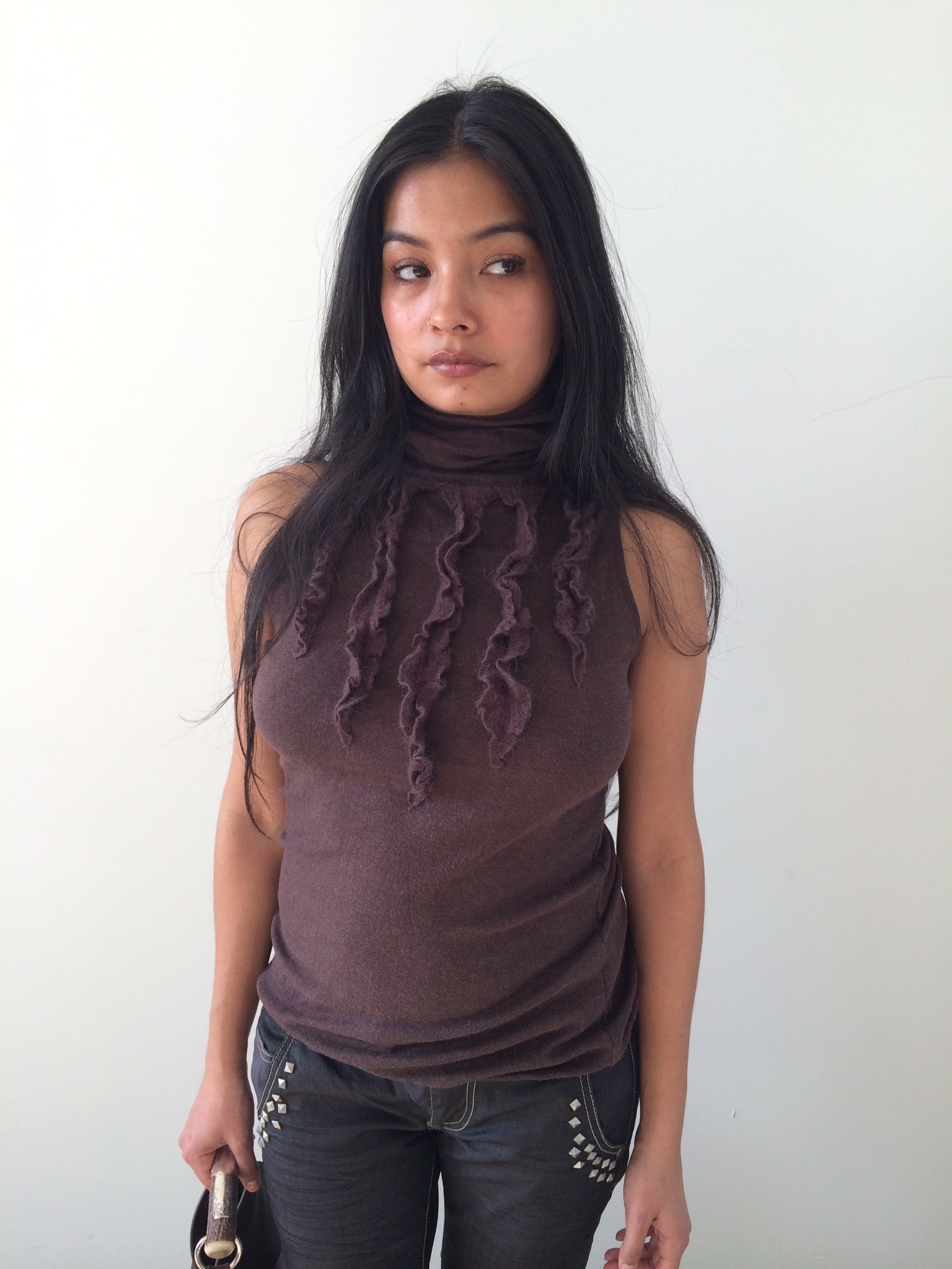 french mohair brown turtleneck top