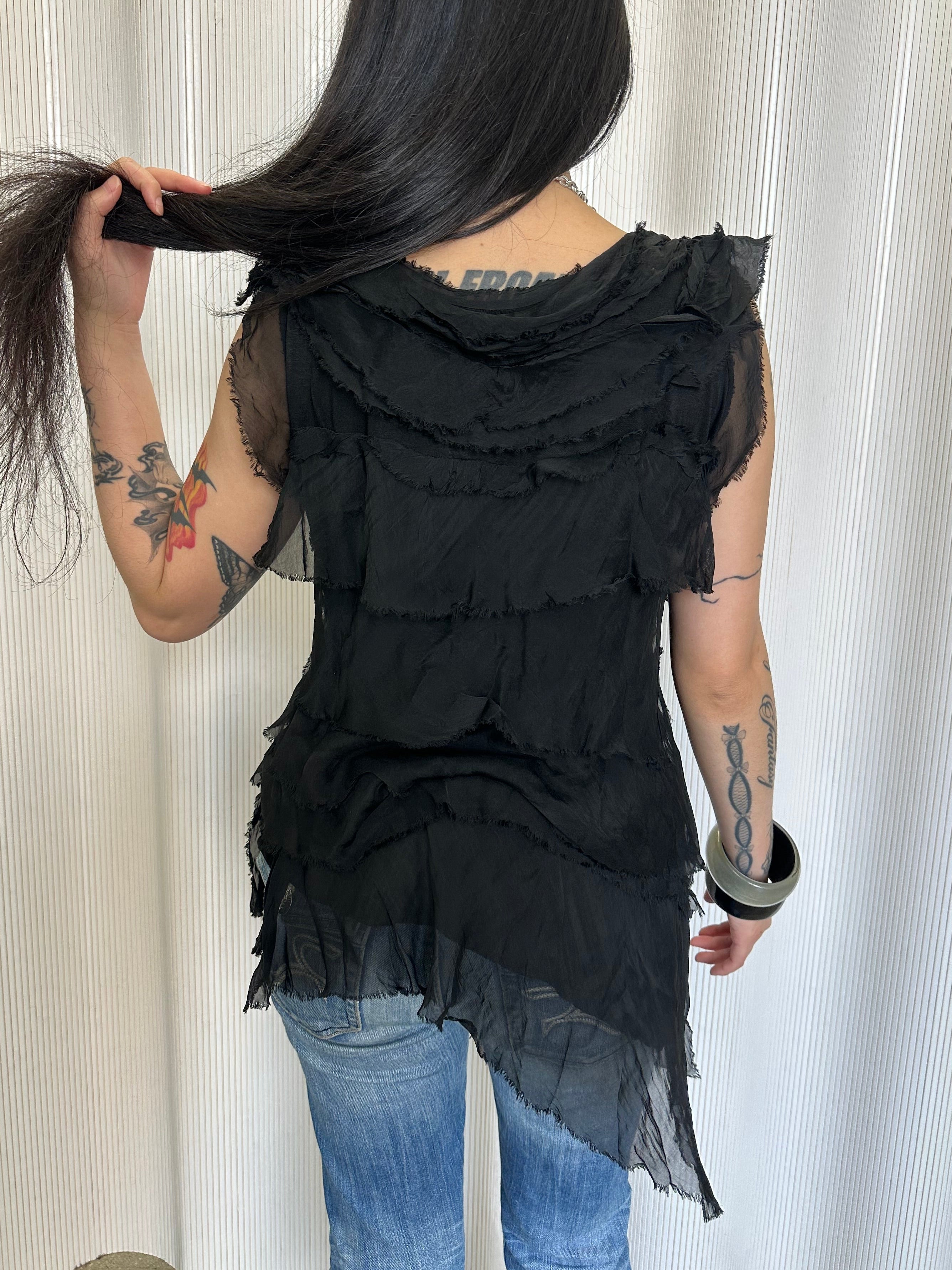vintage italian silk tiered top made in italy