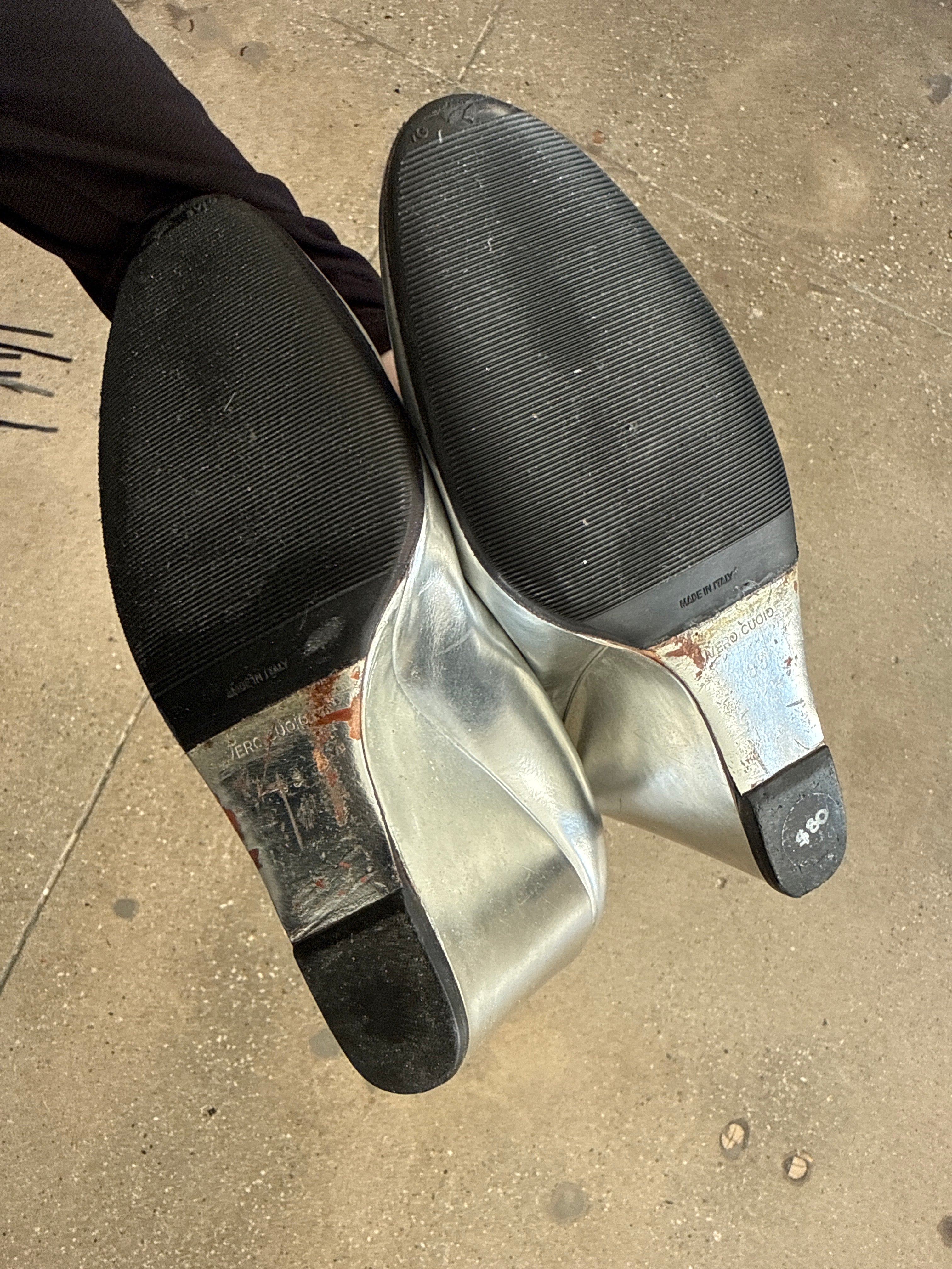 vintage prada chrome wedges 35