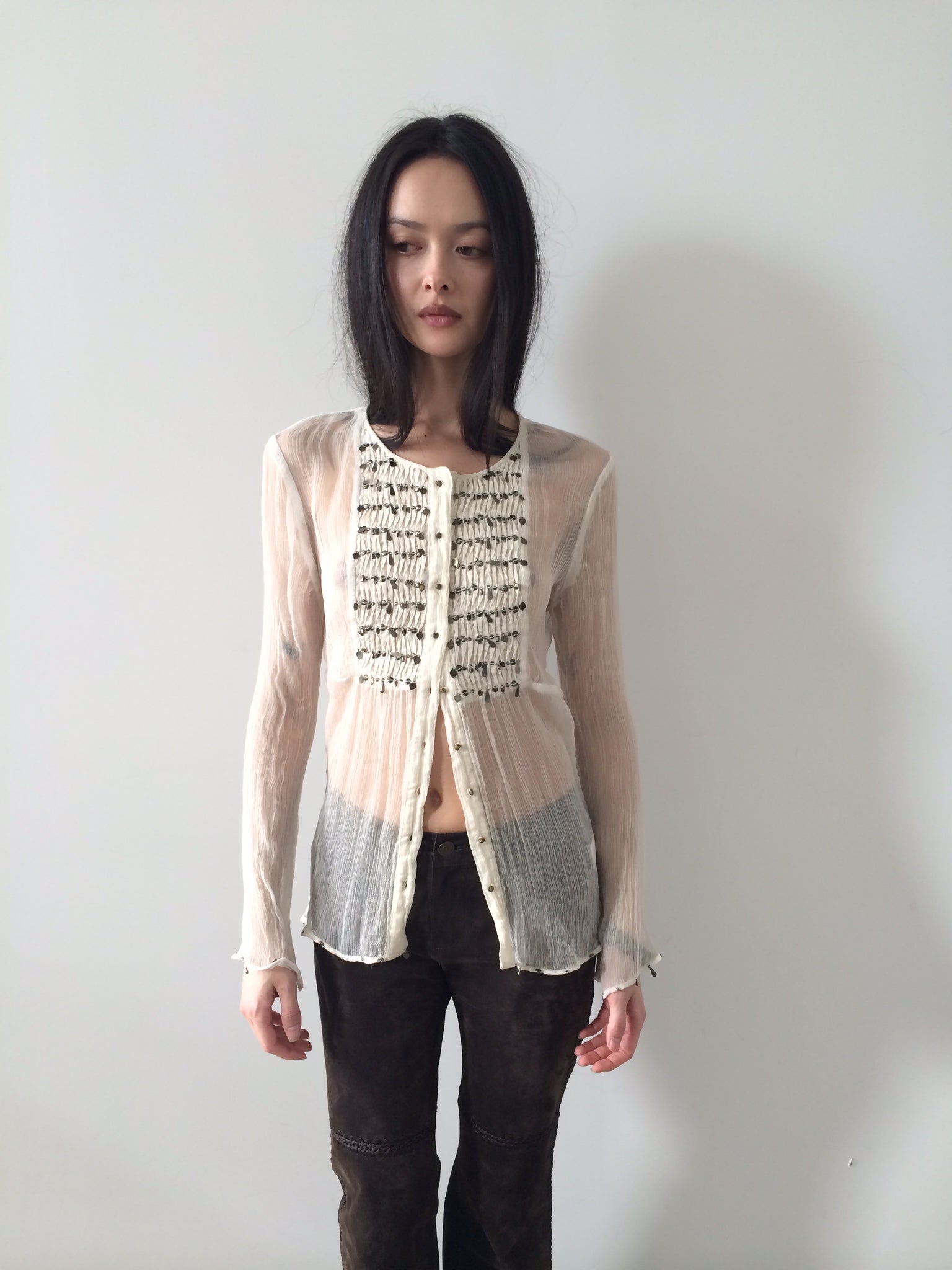 pleated and beaded French top