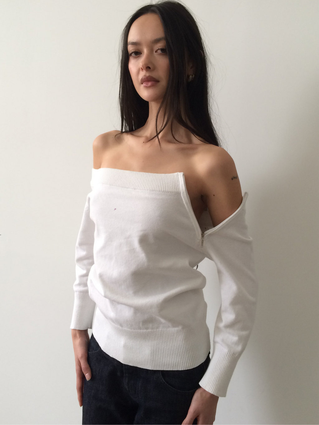 vintage white zippered sweater