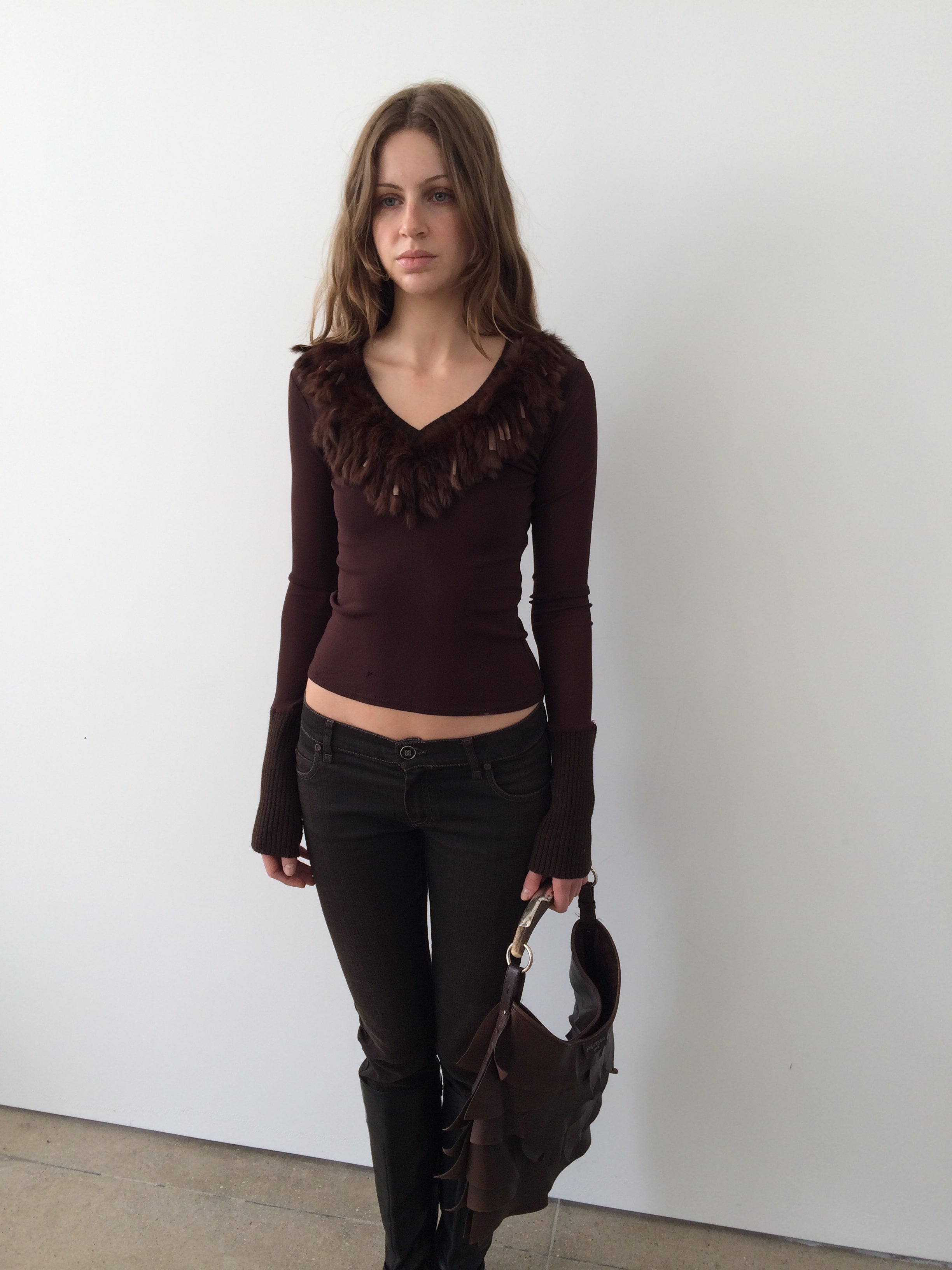 vintage rabbit fur brown top