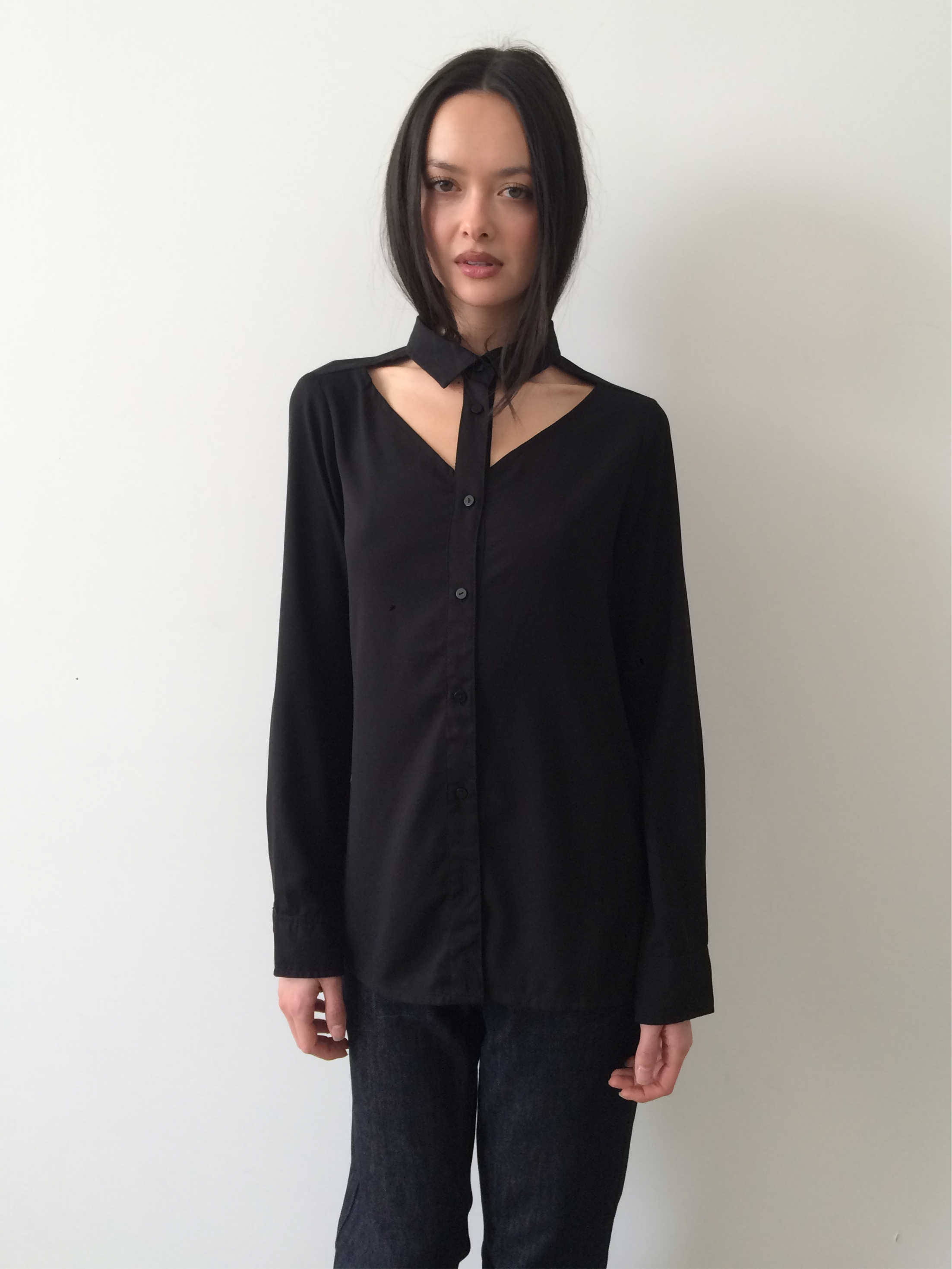 vintage French cutout button down long sleeve top