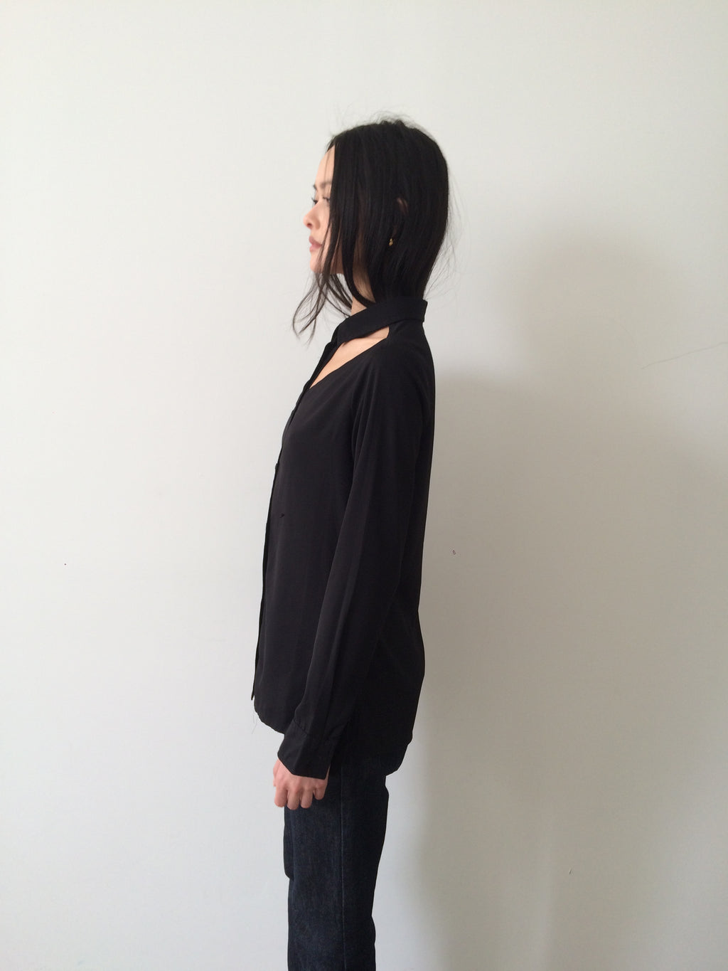 vintage French cutout button down long sleeve top