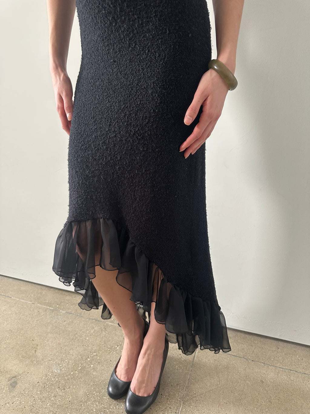 vintage off the shoulder backless dress made in france