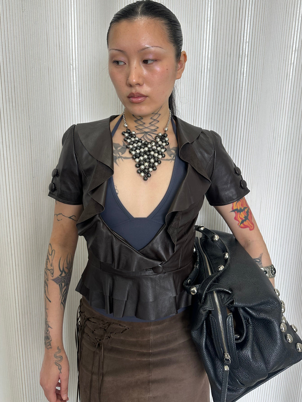 vintage lamb leather ruffle bolero
